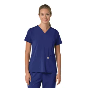 Carhartt Force Cross-Flex Women's Flex Panel V-Neck Scrub Top - Galaxy Blue Linen Blend Fabric