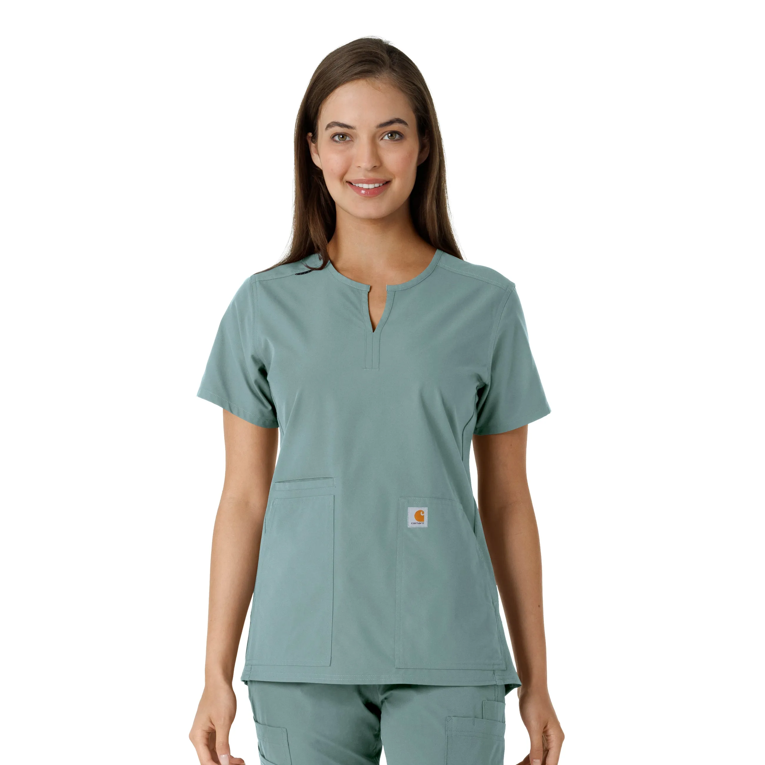 Ventilated Mesh Panels Carhartt Force Essentials Women's Notch Neck Tunic Knit Panel Scrub Top - Summer Blue
