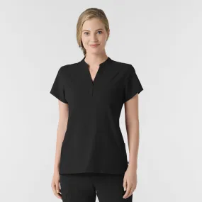 Antibacterial RENEW Women's Mandarin Collar Scrub Top - Black