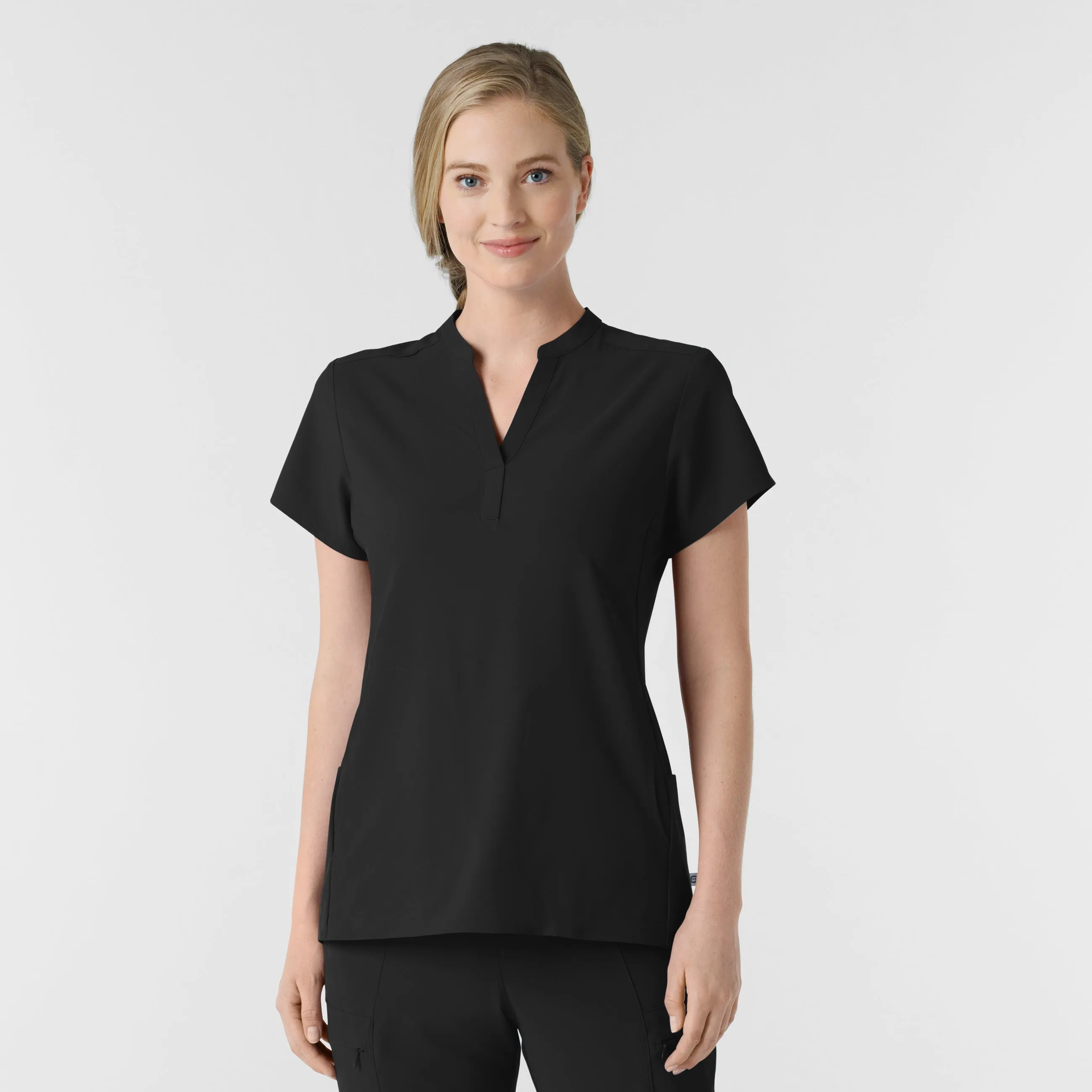 LayeredDurability Adjustable Fit System RENEW Women's Mandarin Collar Scrub Top - Black