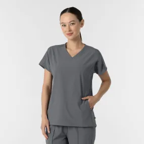 RENEW Women's V-Neck Tunic Scrub Top - Pewter Non Iron Fabric UV Protective Coating