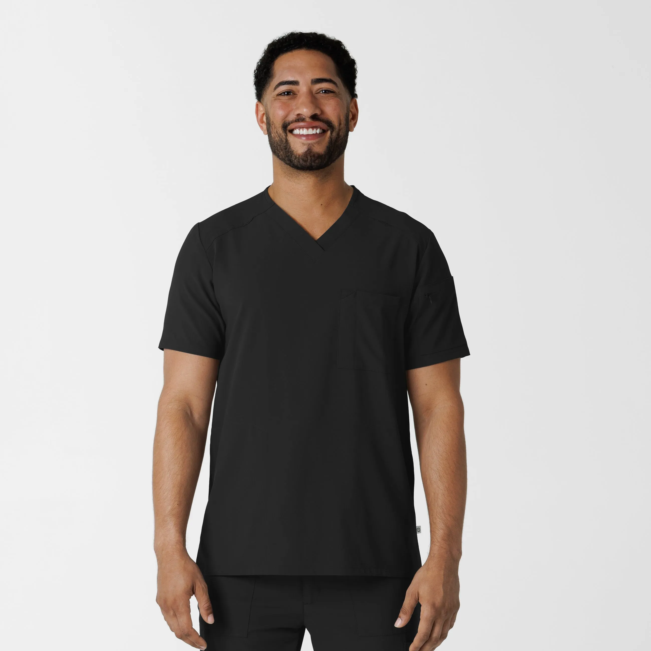 RENEW Men's V-Neck 5 Pocket Scrub Top - Black Breathable fabric