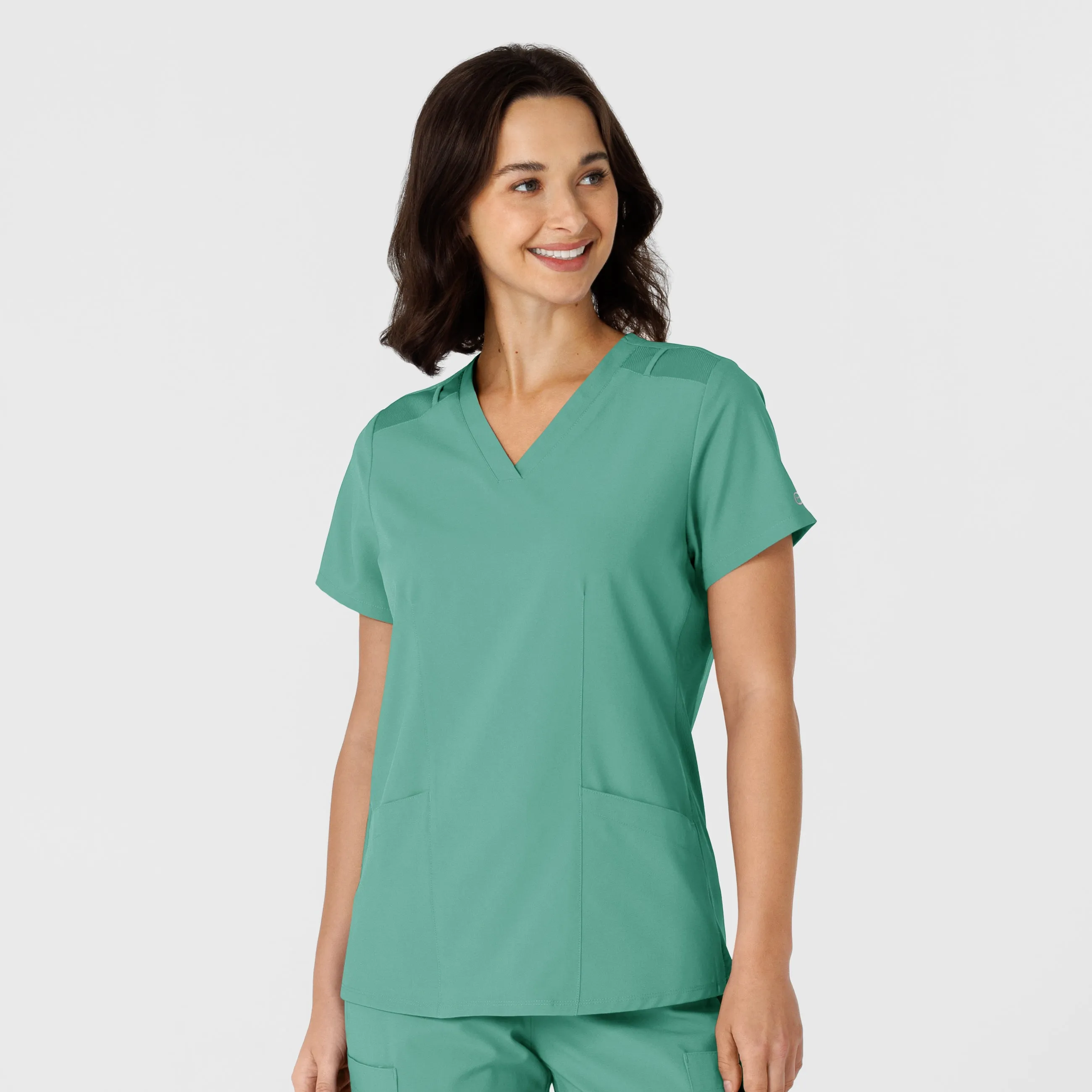 W123 Women's Flex-n-Reach Side Panel V-Neck Scrub Top - Turquoise SweatAbsorbent Roll Up Sleeve System