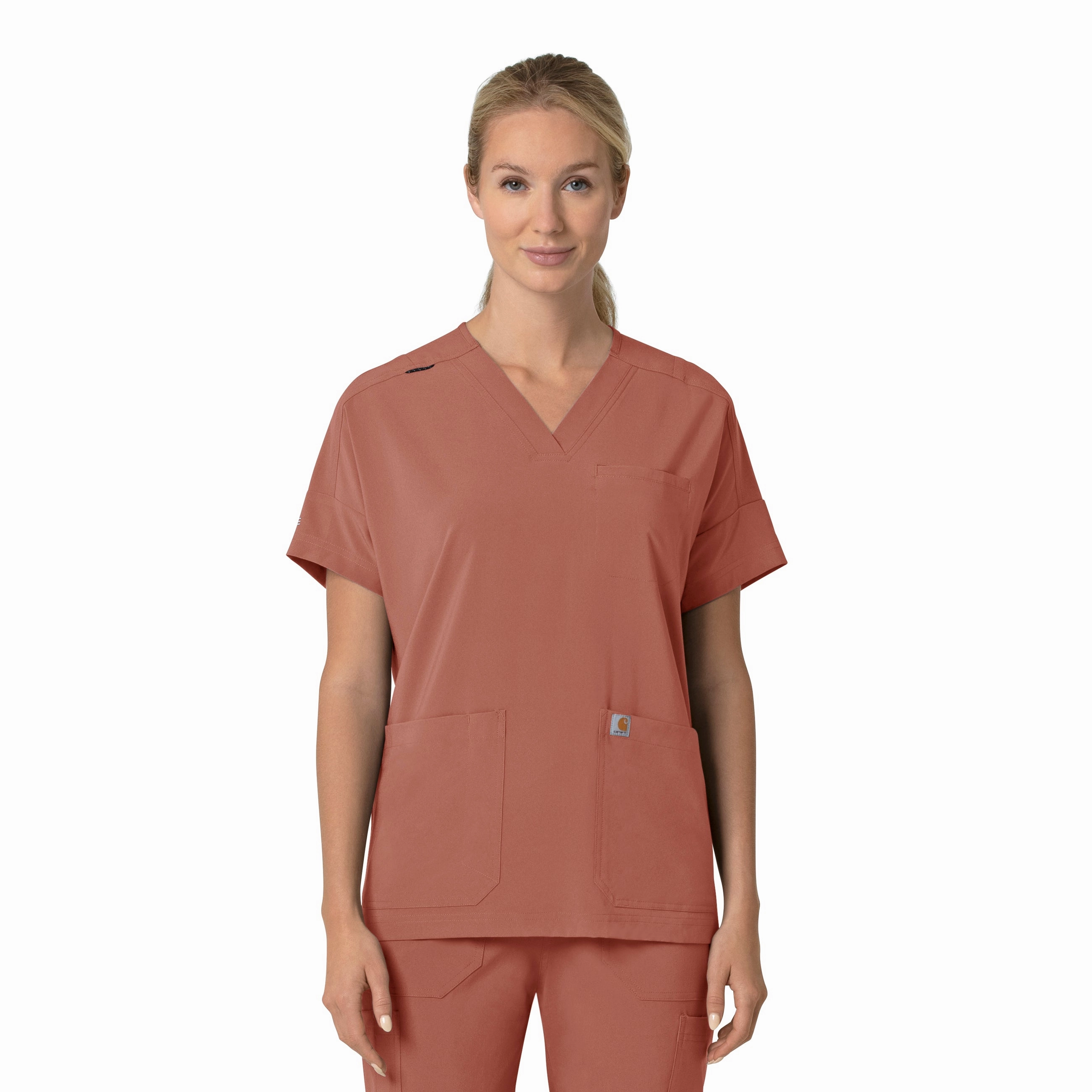 HygienicCoating Carhartt Force Cross-Flex Women's Oversized V-Neck Scrub Top - Wildrose