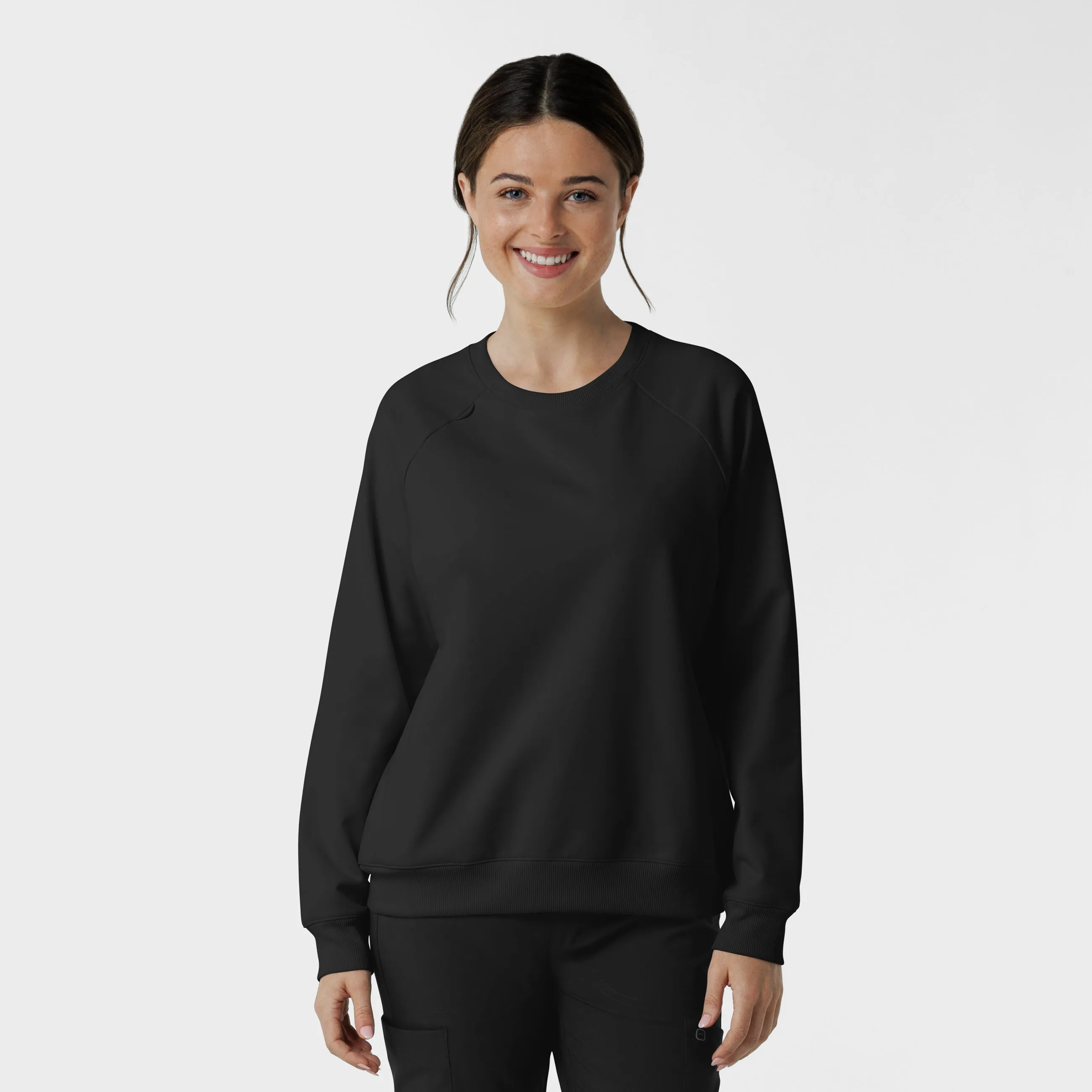 Women's Pullover Sweatshirt - Black AntiPillingTechnology Low Profile Collar