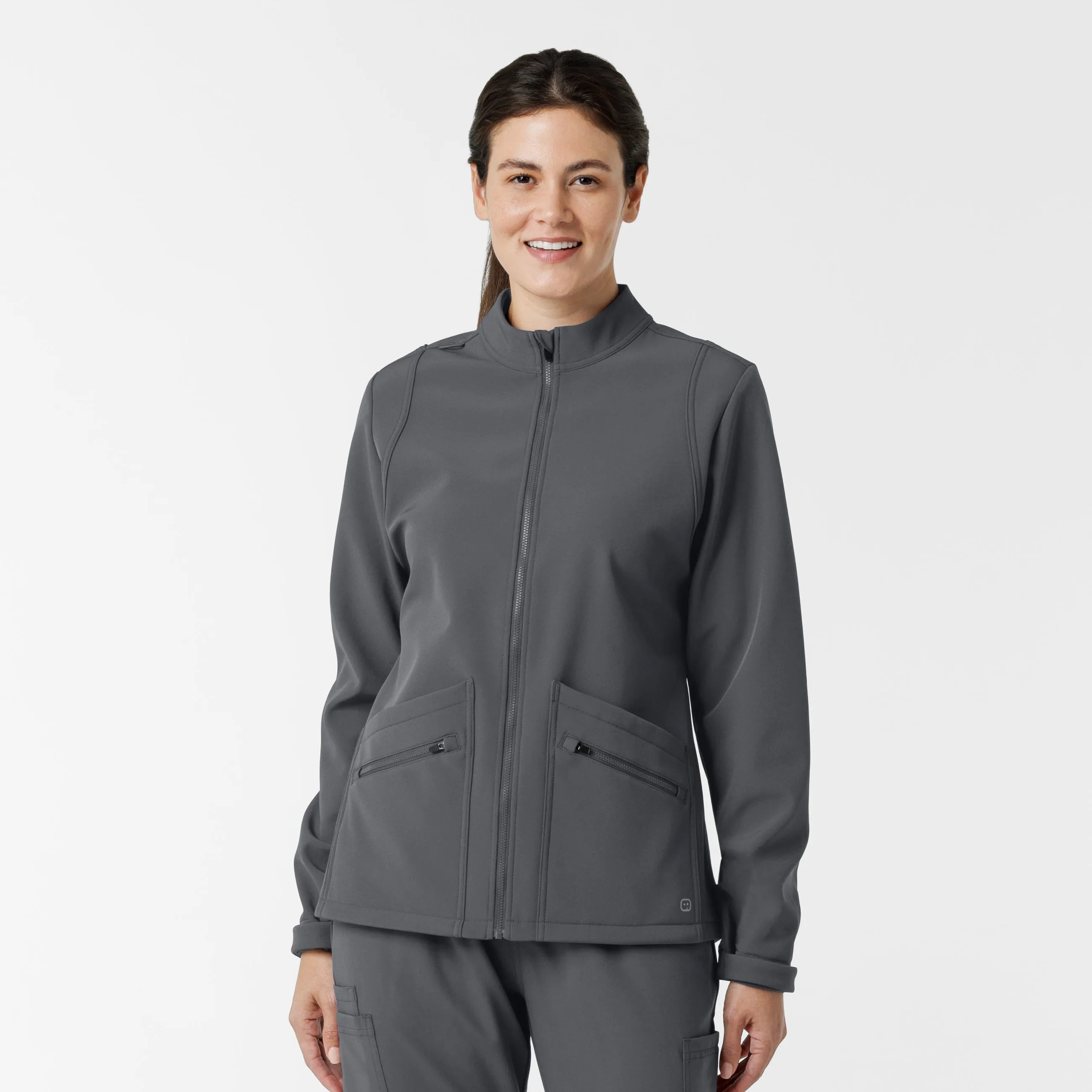 Women's Soft Shell Scrub Jacket - Pewter SeamFreeShoulder