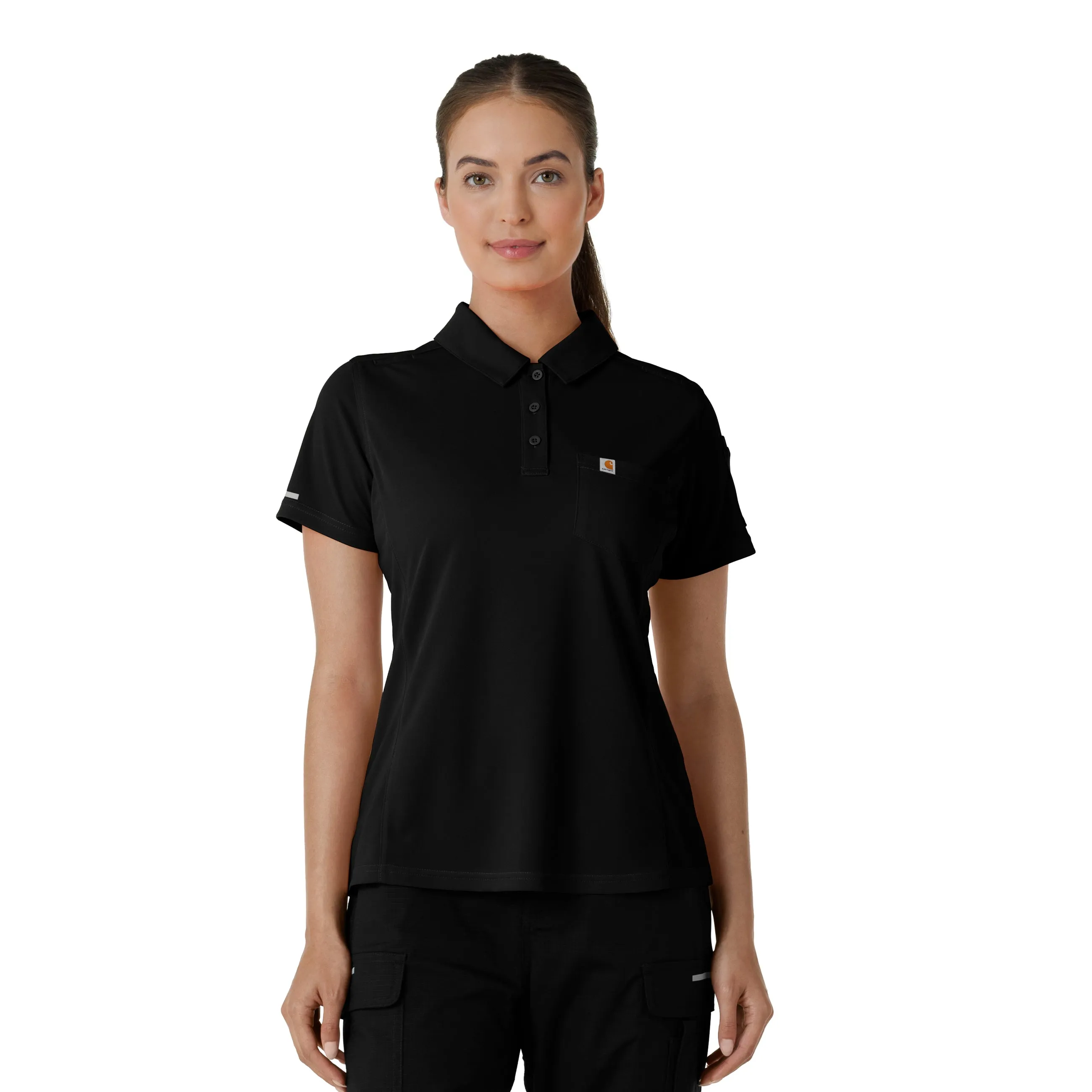 All Day Comfort Carhartt Rugged Flex RSCU Women's Lightweight Short Sleeve Polo Scrub Top - Black