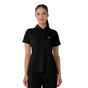 Bound Seam Finish MultiPanelDesign Carhartt Rugged Flex RSCU Women's Lightweight Short Sleeve Polo Scrub Top - Black