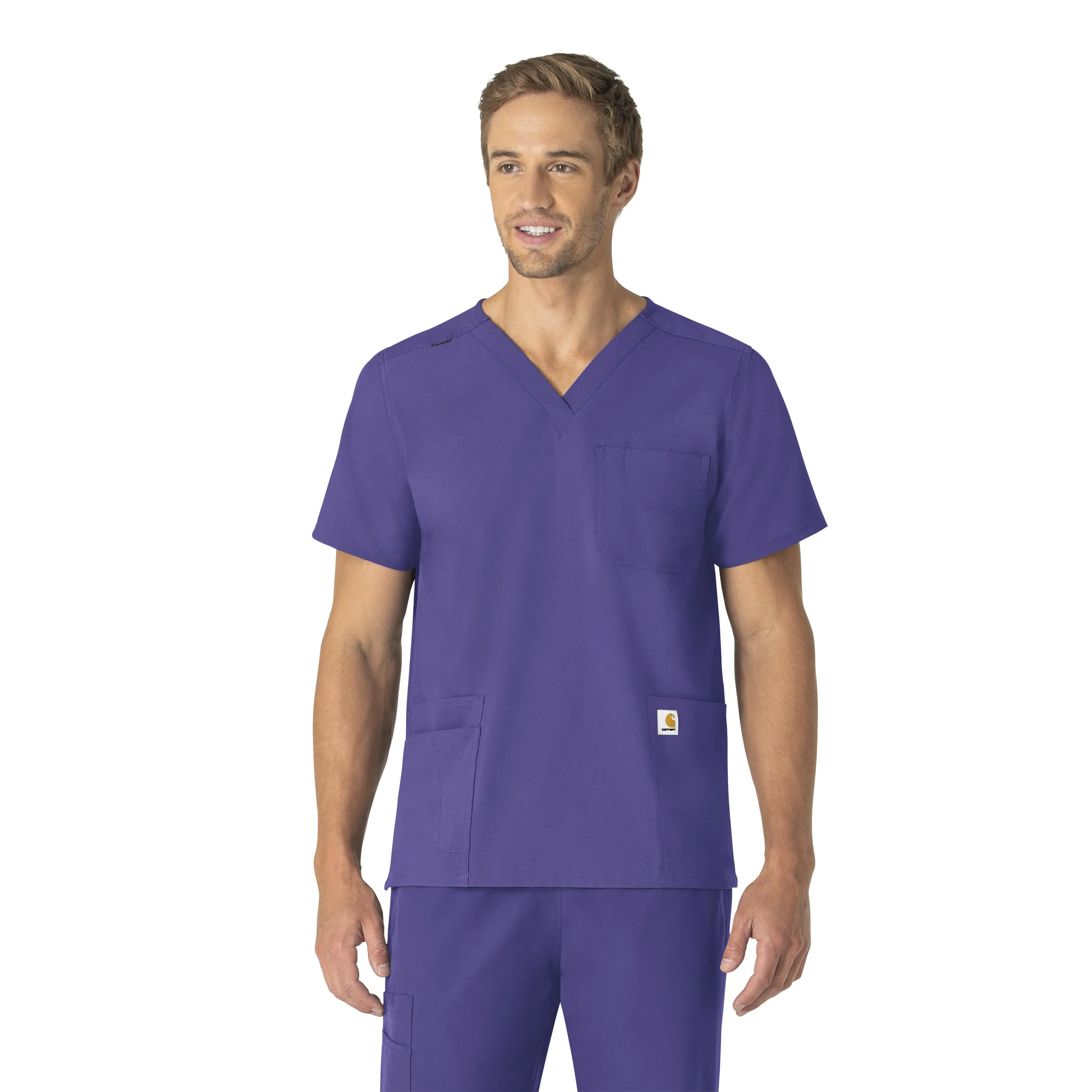 NonIrritating Stitching Carhartt Force Essentials Unisex V-Neck 6-Pocket Scrub Top - Grape