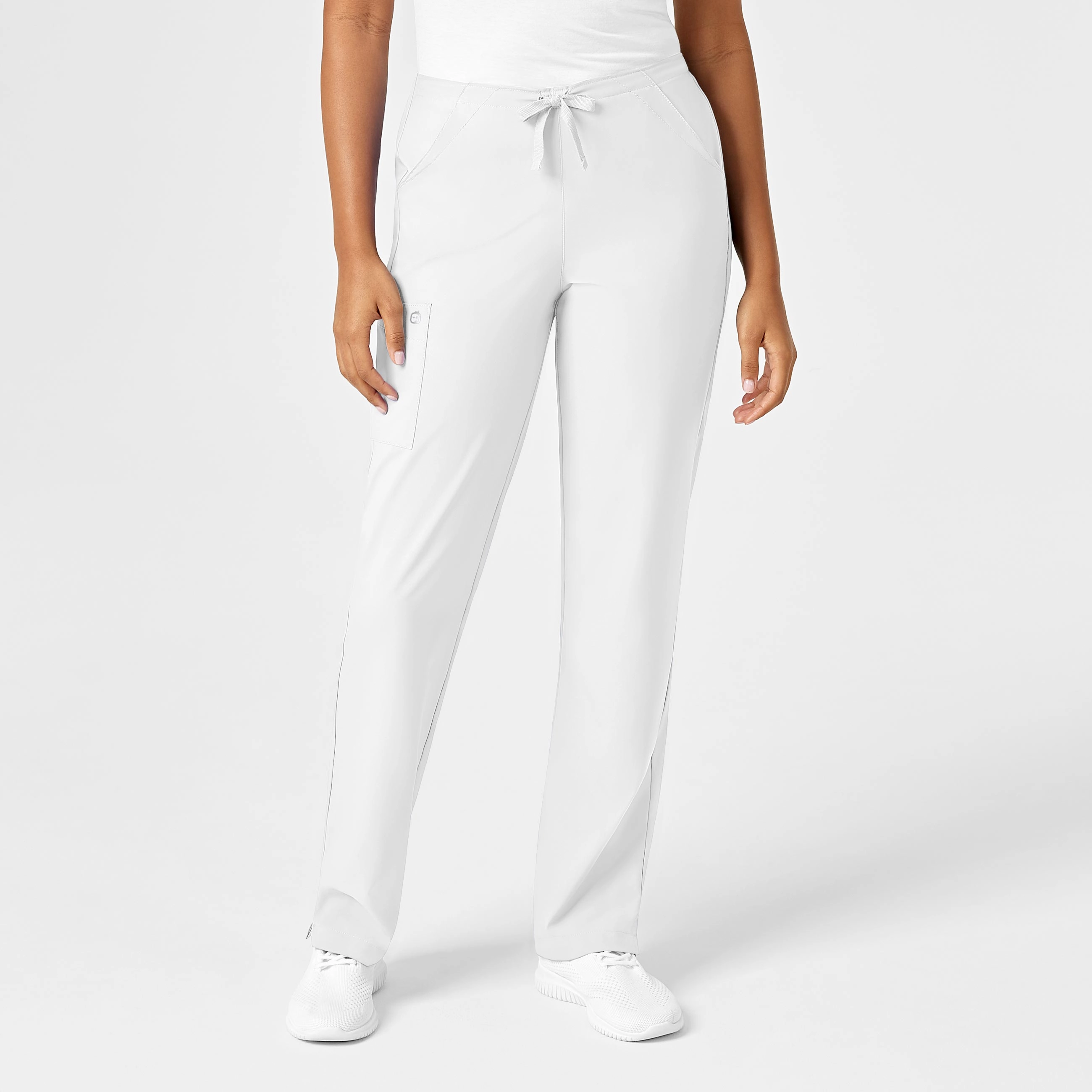 W123 Women's Drawstring Scrub Pant - White Comfy Motion ripstop fabric