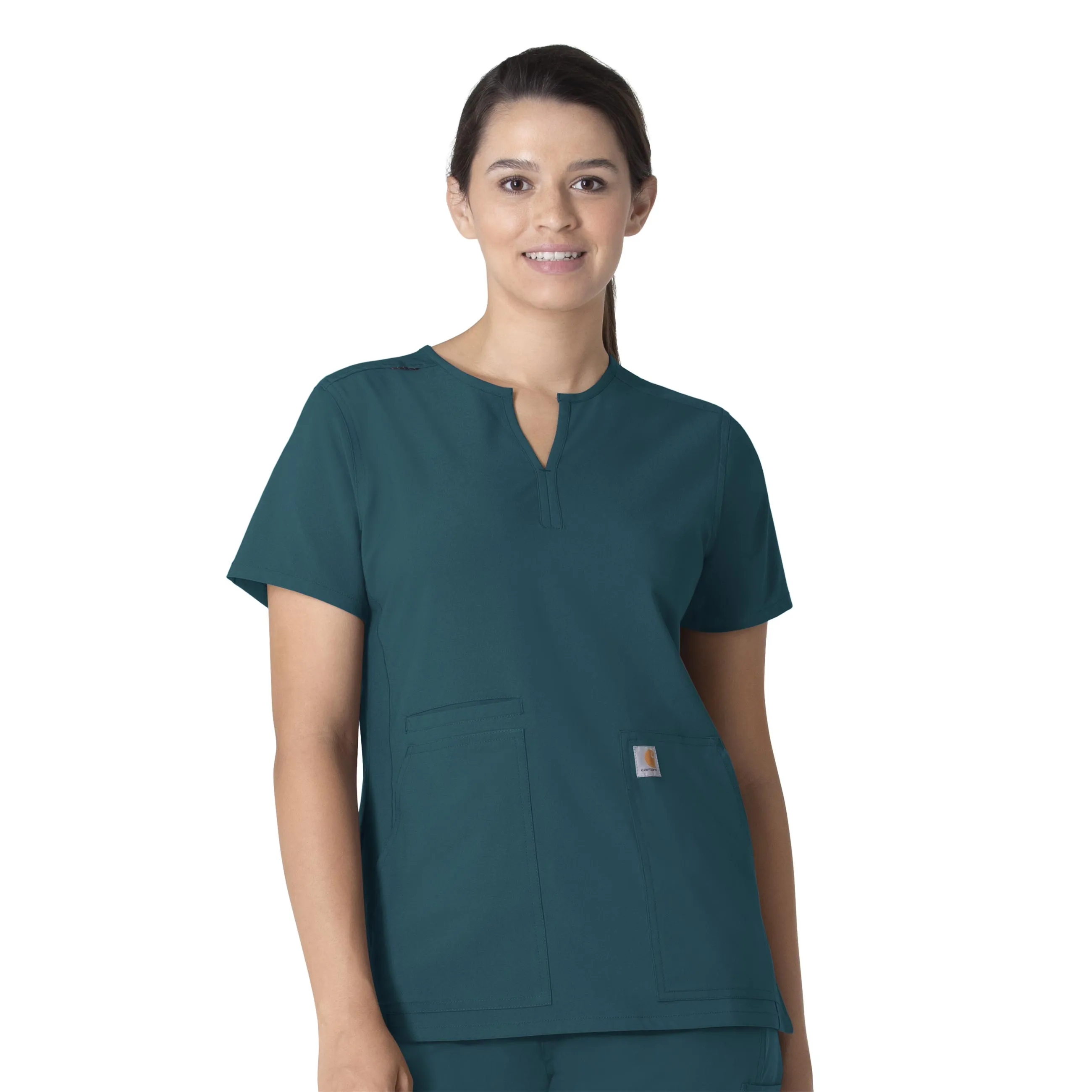 Relaxed Fit Shirt Carhartt Force Essentials Women's Notch Neck Tunic Scrub Top - Caribbean Blue