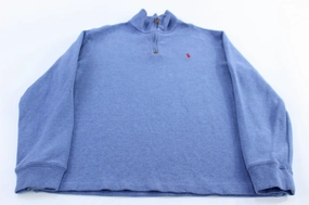 Street Bold Street Style Vibe Polo Ralph Lauren Embroidered Logo Blue Quarter Zip Sweater