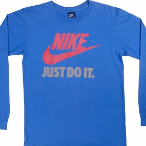 Eye-Catching Outdoor Outfit Style VINTAGE NIKE JUST DO IT LONG SLEEVE TEE SHIRT 1984-1987 SIZE SMALL MADE IN USA
