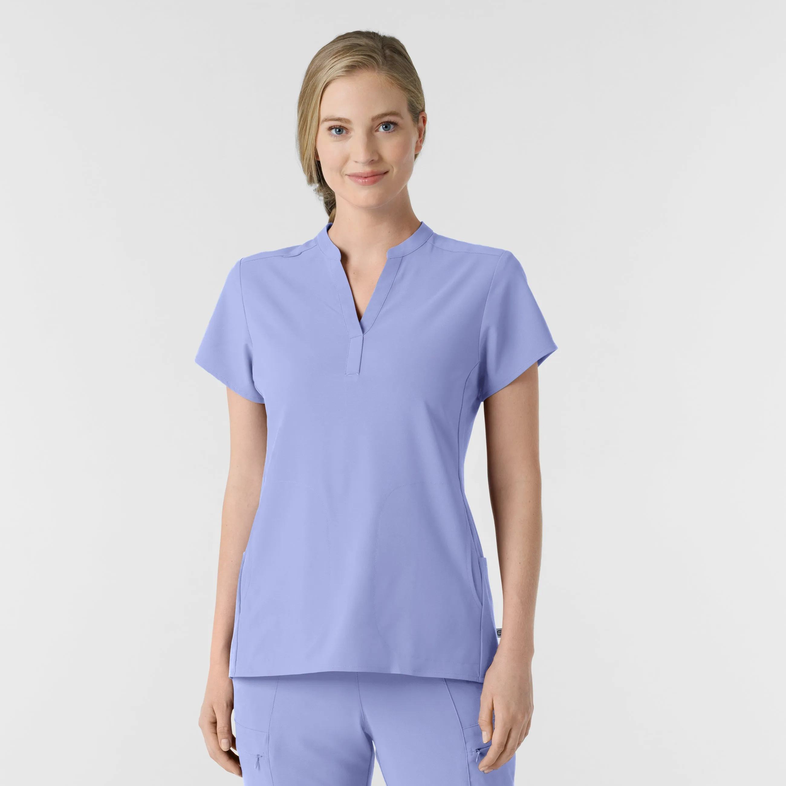 RENEW Women's Mandarin Collar Scrub Top - Ceil Blue StainRepellentCoating