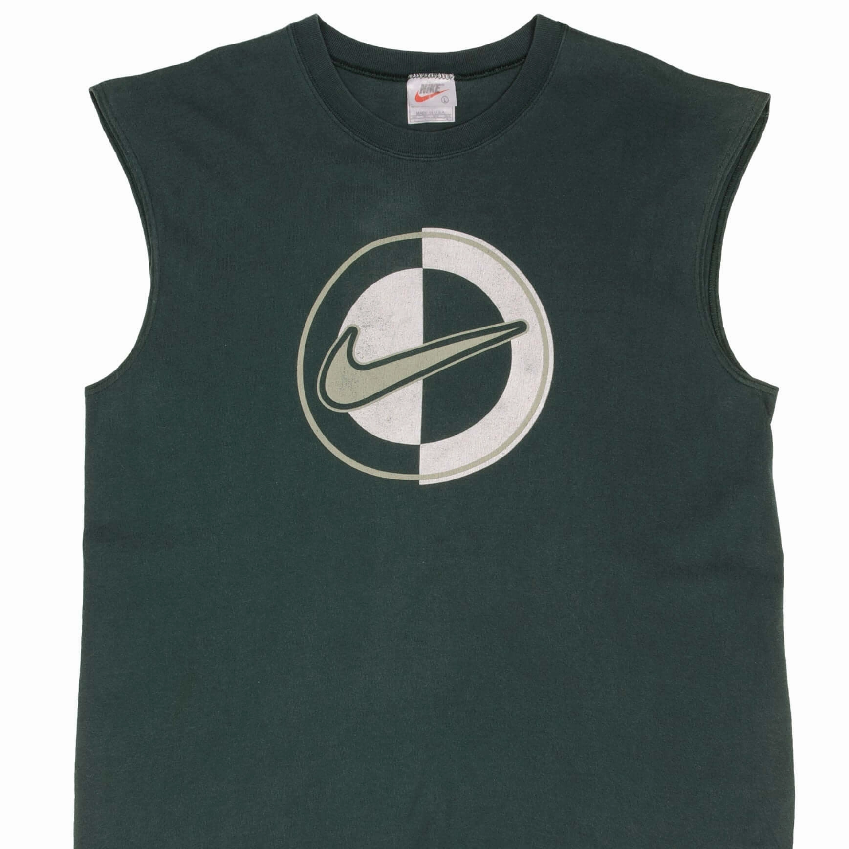 VINTAGE NIKE BIG SWOOSH GREEN TANK TOP TEE SHIRT 1990S SIZE LARGE MADE IN USA Essential Wear Sport Fit