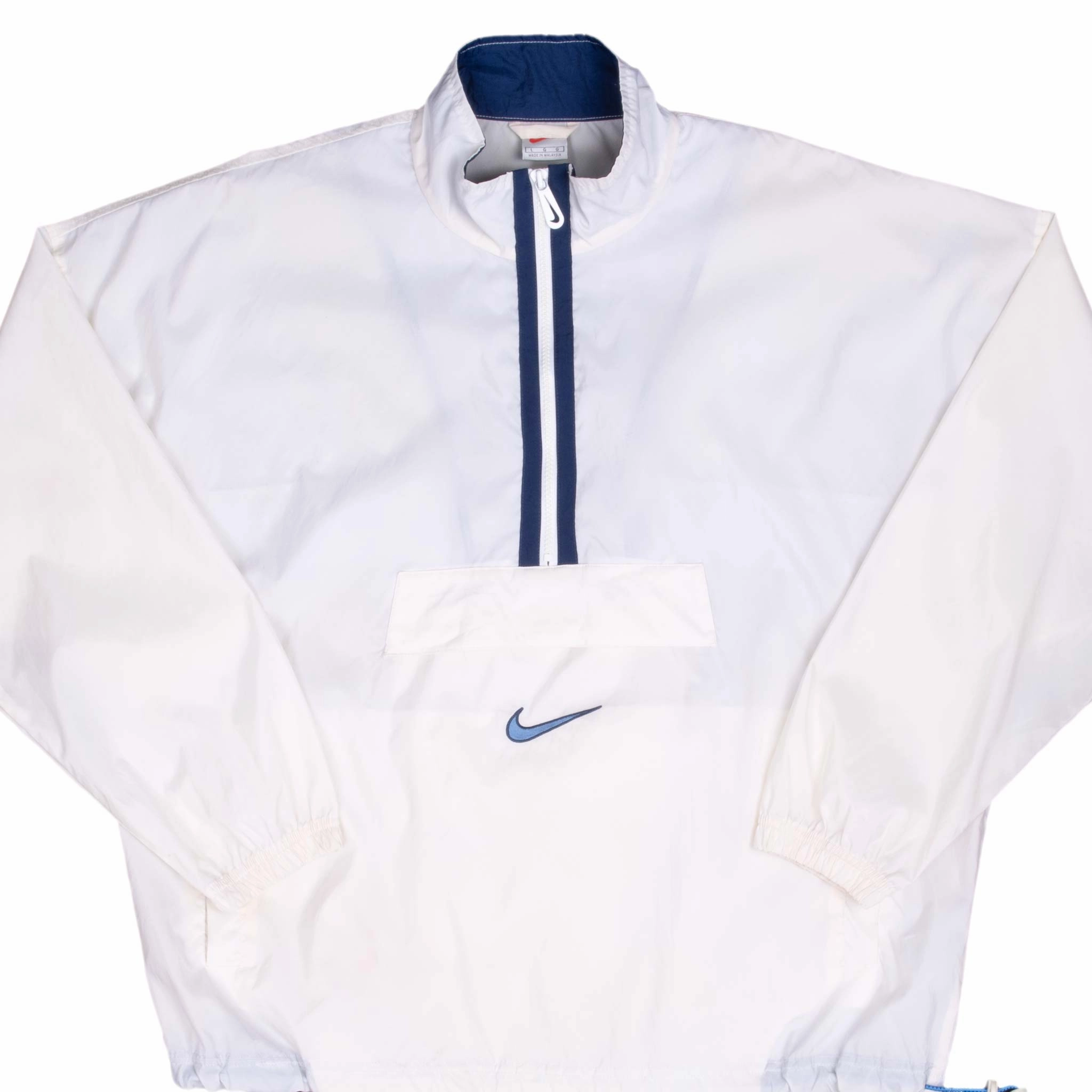 VINTAGE NIKE BIG SWOOSH WHITE PULLOVER WINDBREAKER JACKET 1990S LARGE Sporty Look Enjoy