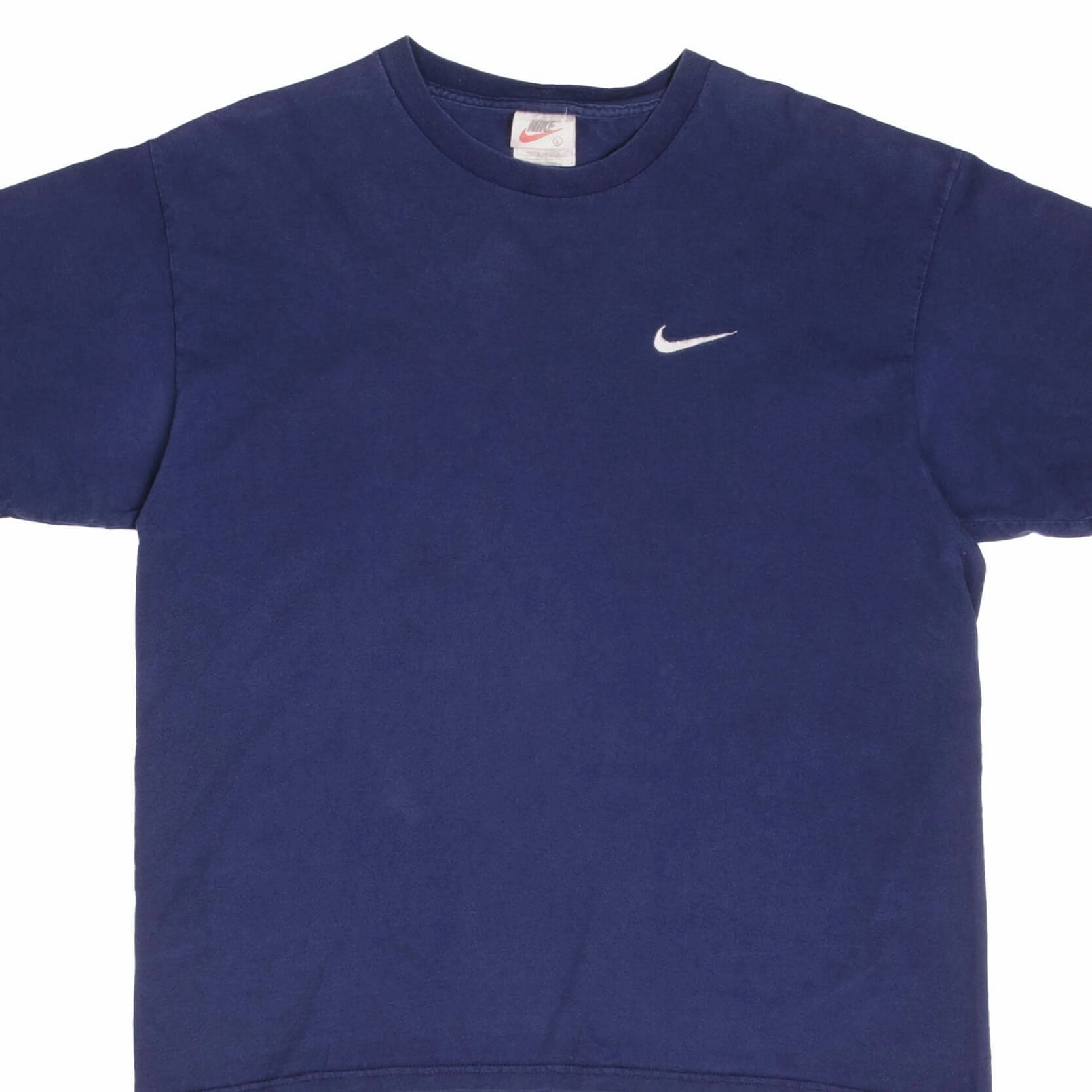 Relaxed Waist VINTAGE NIKE CLASSIC SWOOSH BLUE TEE SHIRT 1990S SIZE LARGE MADE IN USA