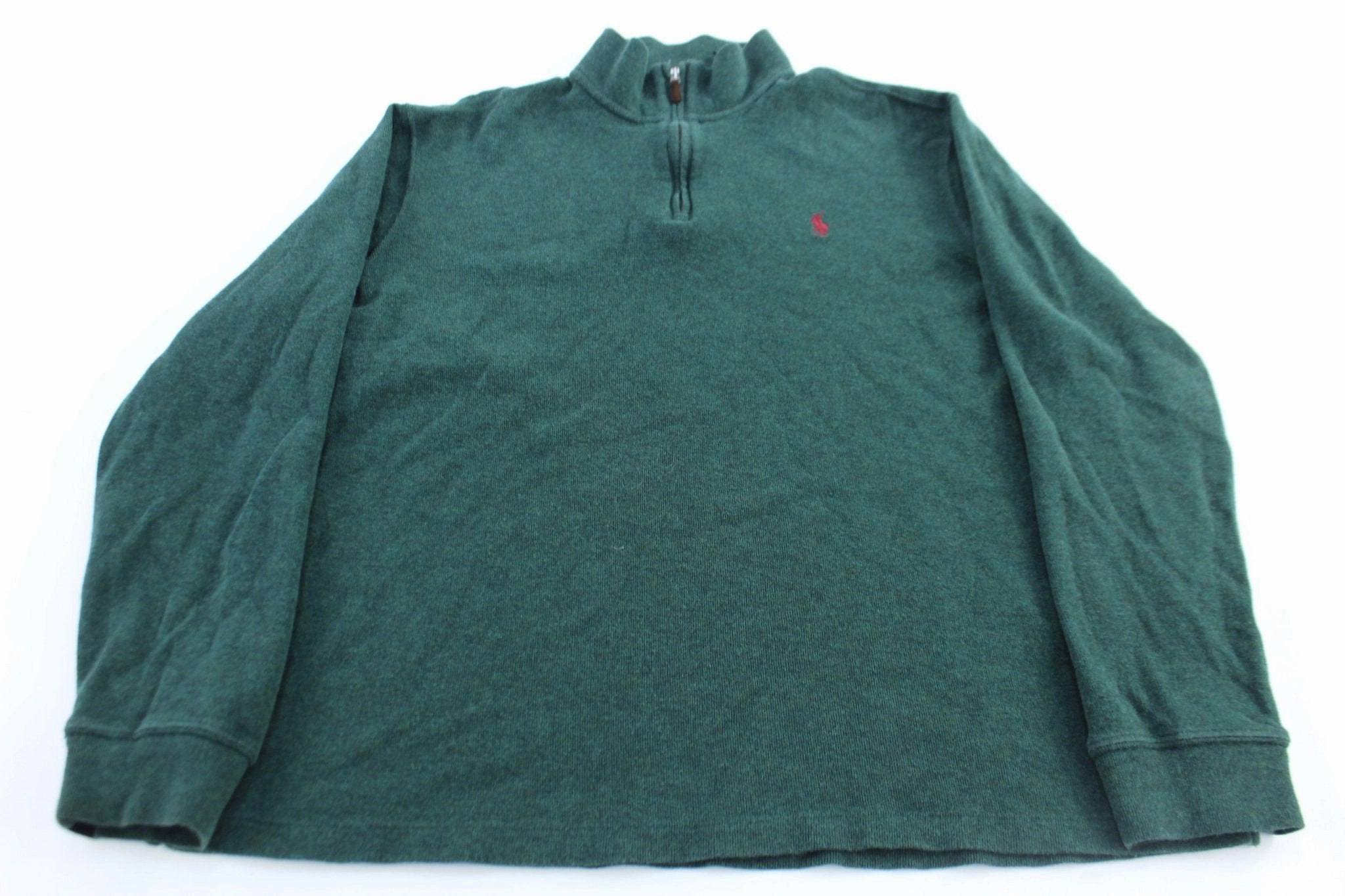 Polo Ralph Lauren Embroidered Logo Green Quarter Zip Sweater product stain resistant convenience