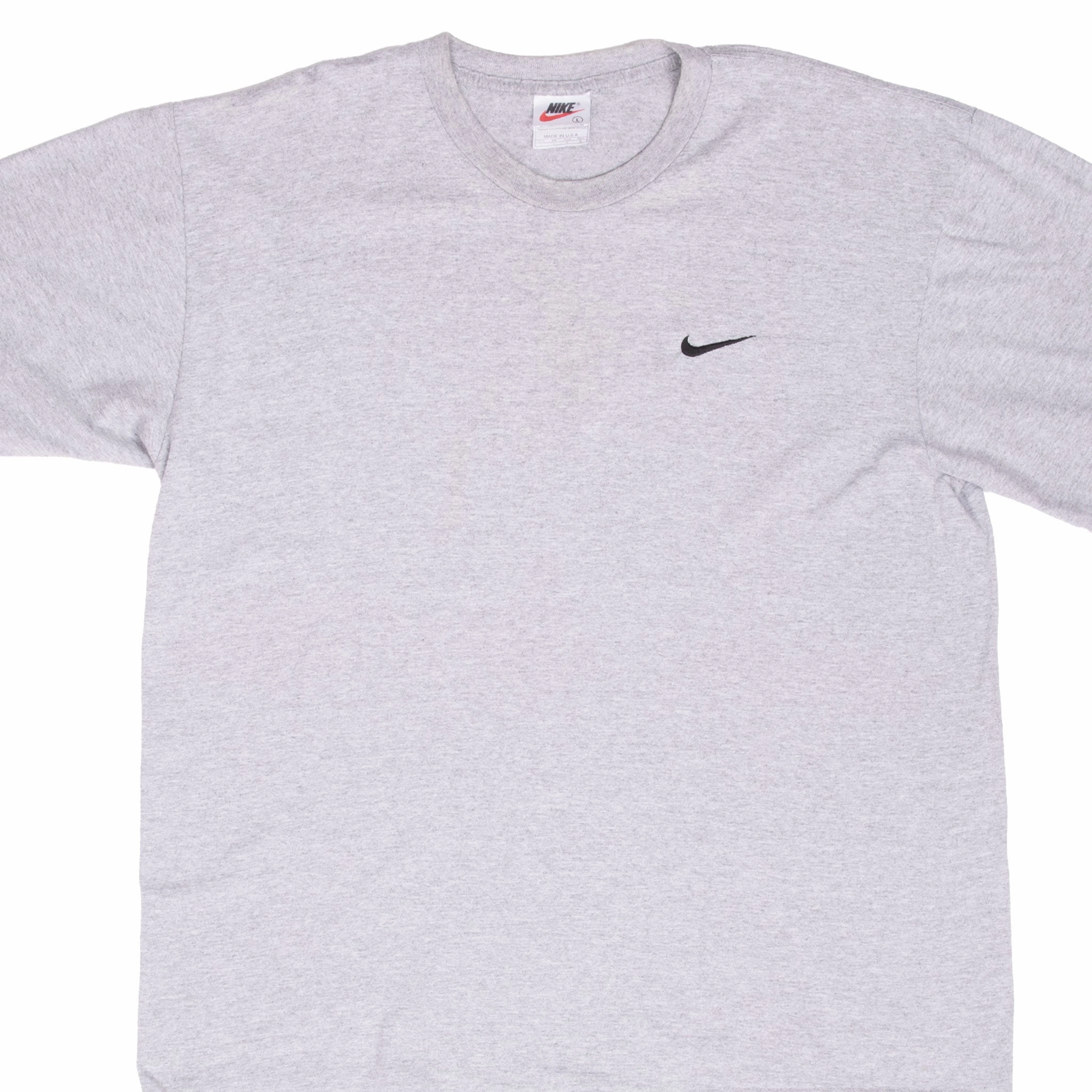 Basic Wardrobe Piece Oversized Cut VINTAGE NIKE CLASSIC SWOOSH GREY TEE SHIRT 1990S LARGE MADE IN USA