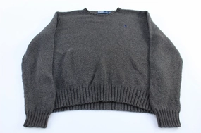 Polo Ralph Lauren Embroidered Logo Grey Knit Sweater Light Jacket