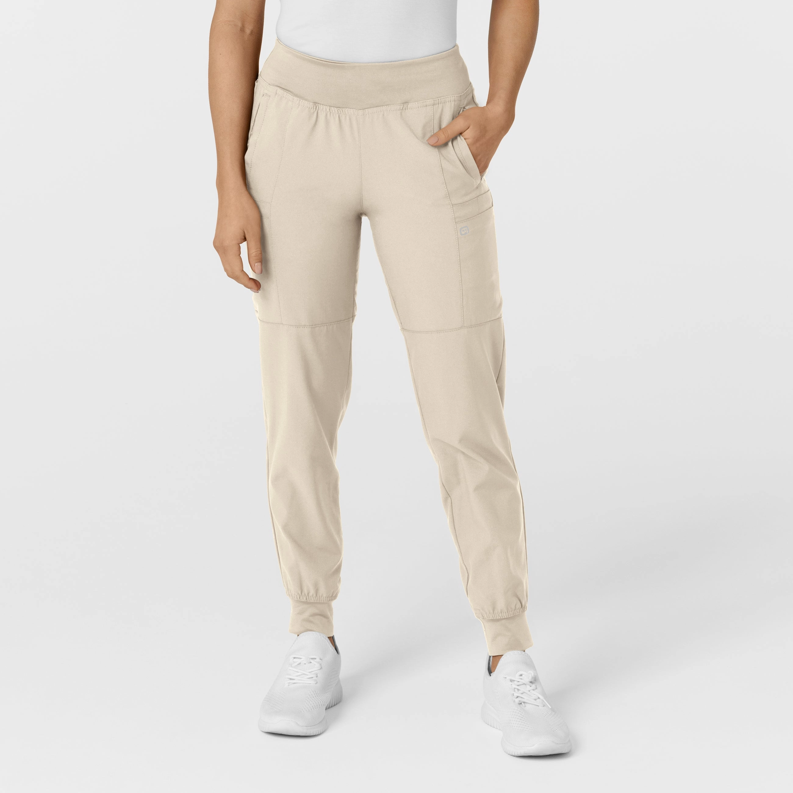 W123 Women's Comfort Waist Cargo Jogger Scrub Pant - Khaki Chill Ready