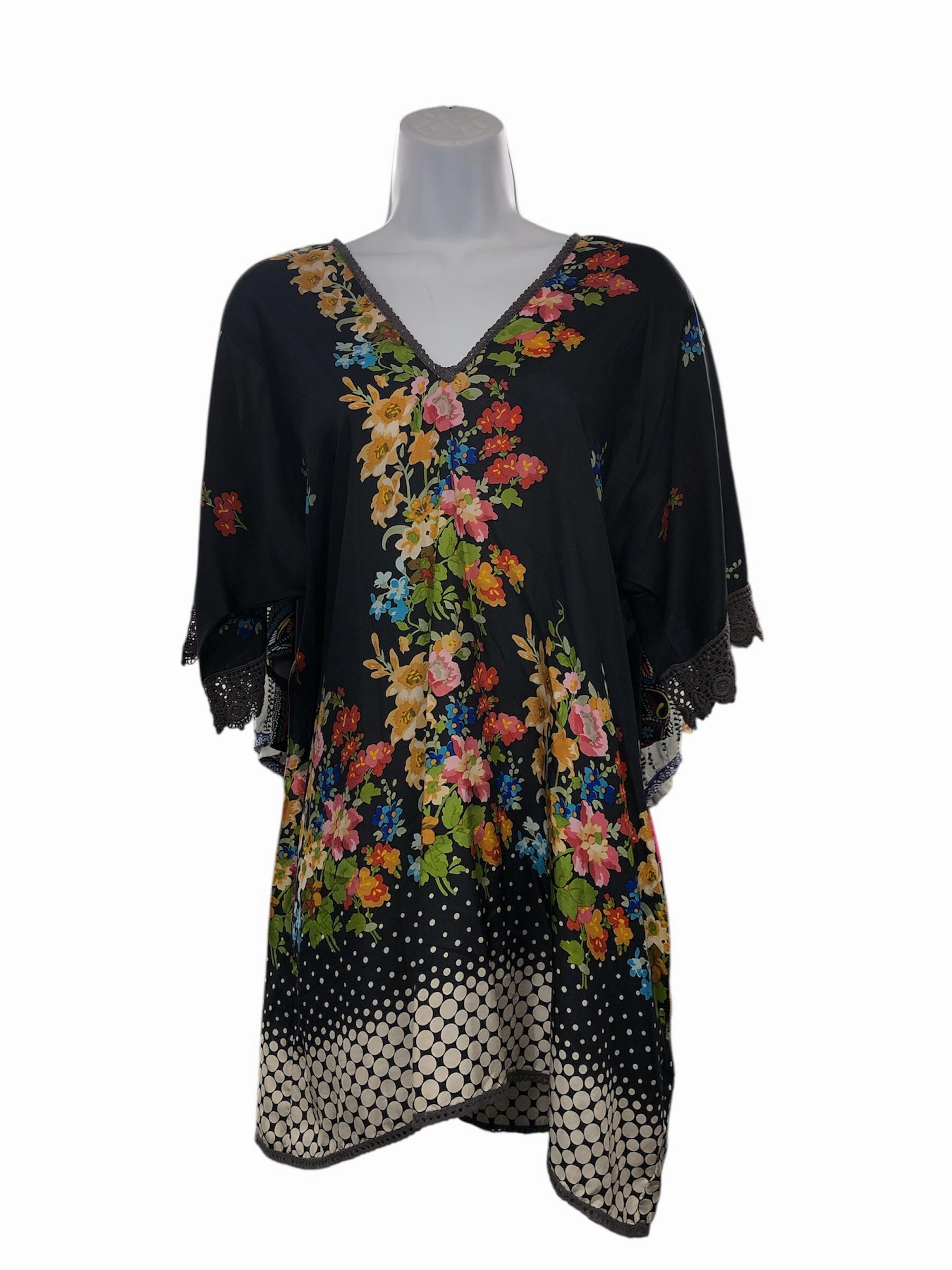 Johnny Was Women's Silk Tunic/Dress Coal XS All-season garment Natural Flow