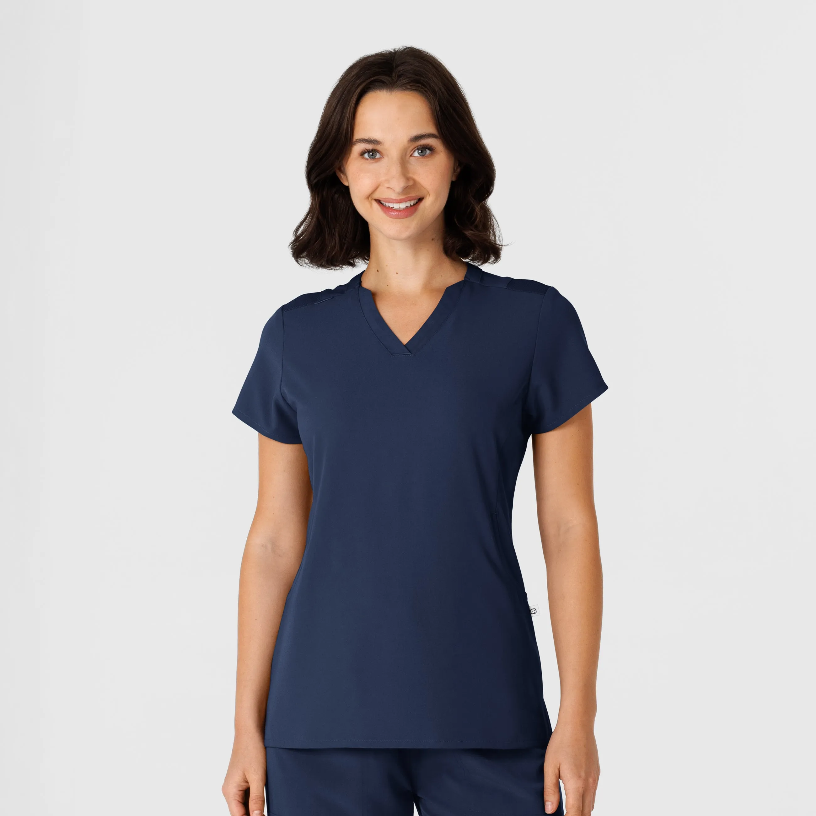 Nova Women's Flex-n-Reach Shoulder Panel V-Neck Scrub Top - Navy ribbed texture Anti Pill Finish