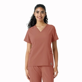 Reversible Layering Tech MultiFunctionalPockets Carhartt Force Cross-Flex Women's Knit Panel Scrub Top - Wildrose