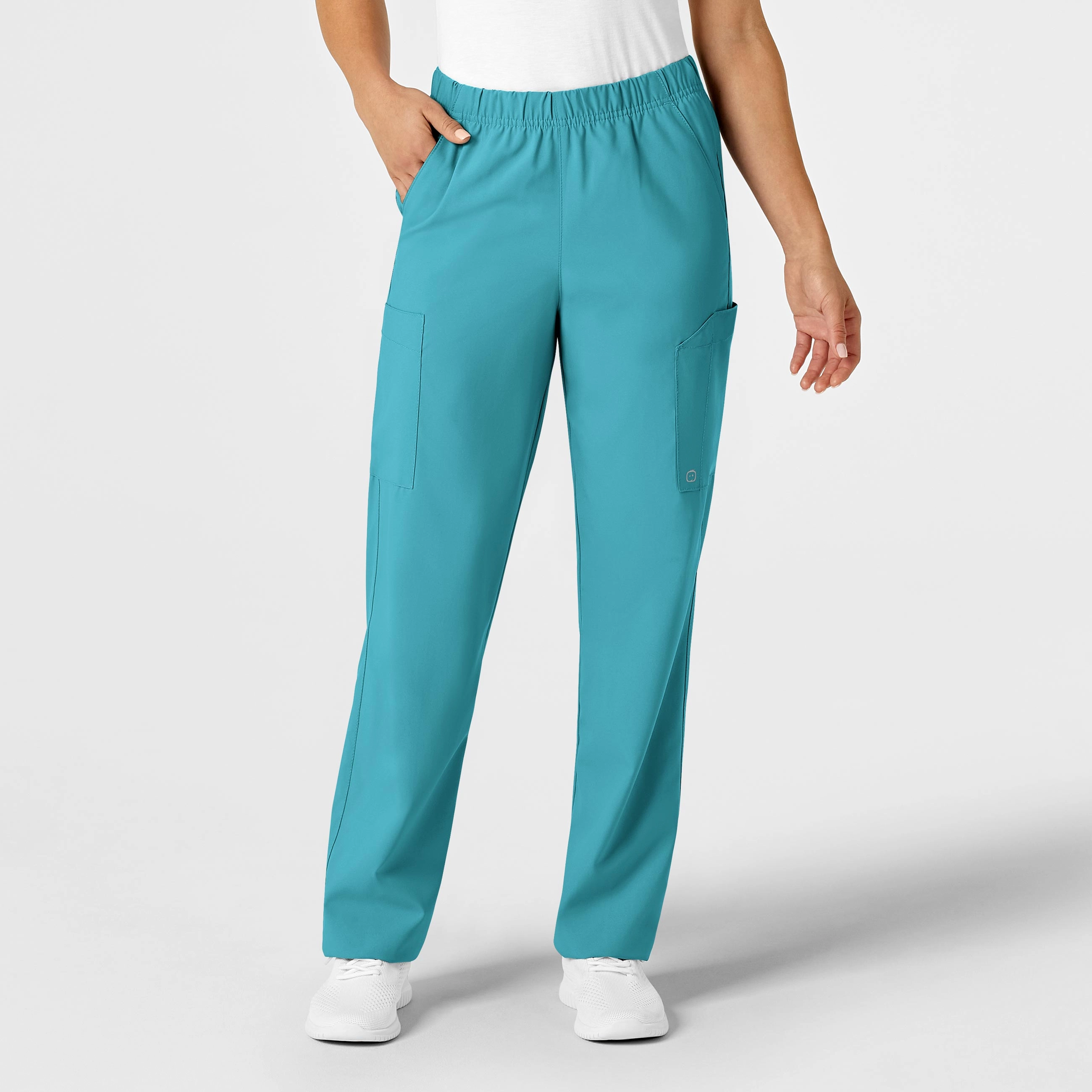 W123 Unisex Multi-Cargo Scrub Pant - Teal Blue Tough Build Metallic accents
