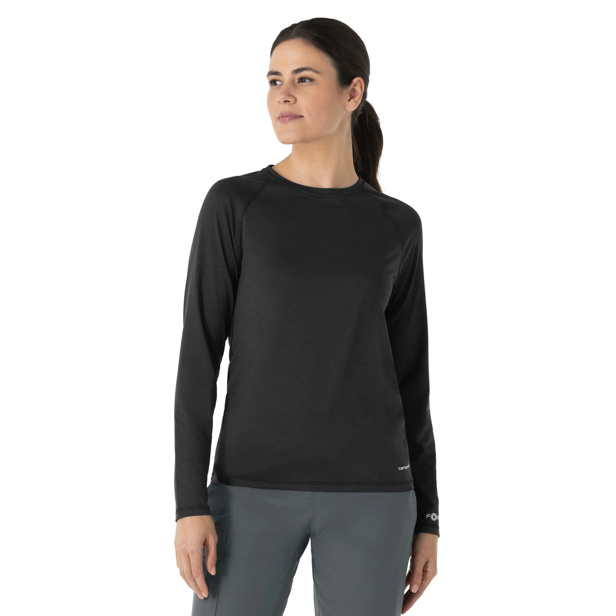 Comfort Cushion Neckline Carhartt Women's Performance Long Sleeve Tee - Black Heather