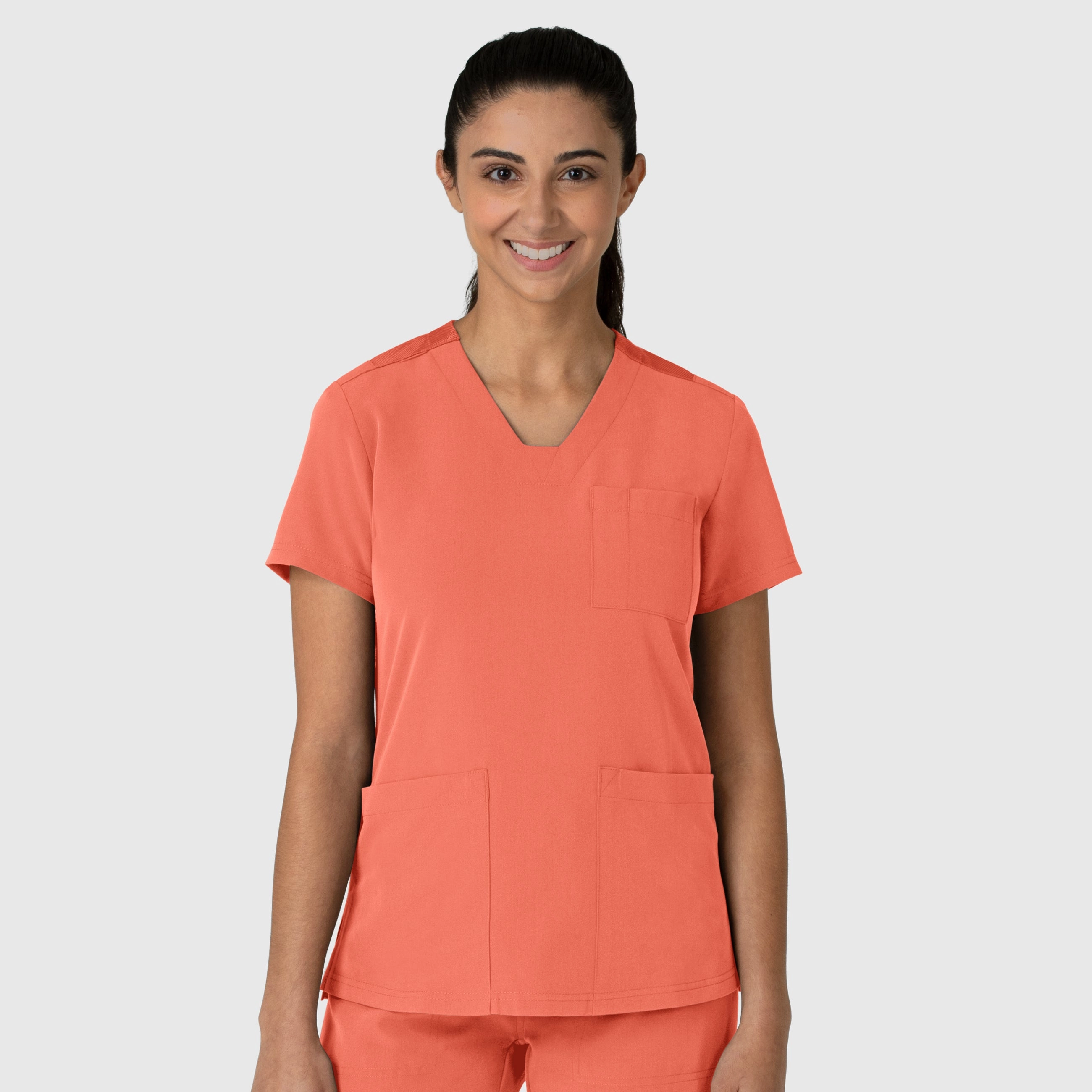 Nova Women's Flex-n-Reach V-Neck Scrub Top - Sugar Coral Resilient Elasticity