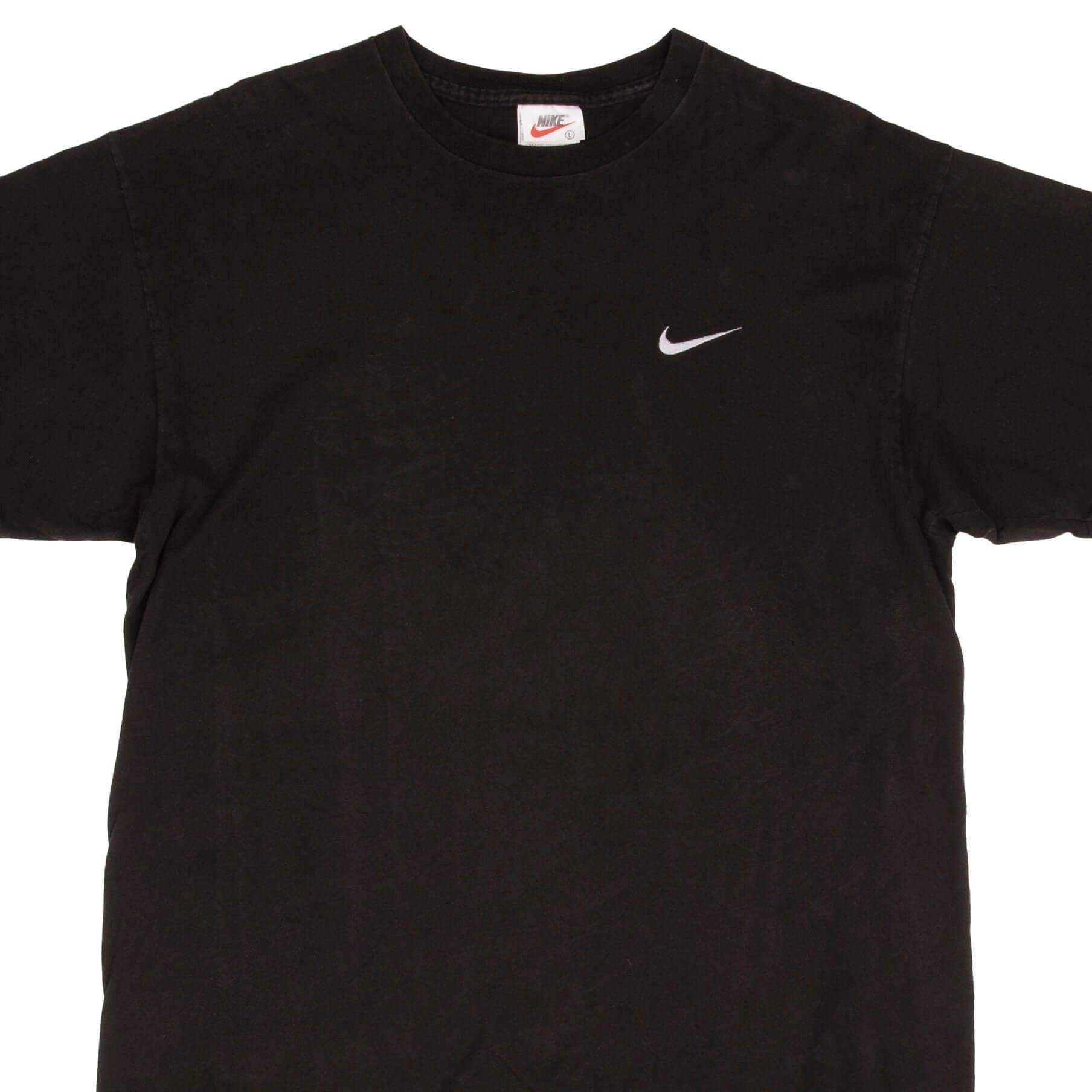 VINTAGE NIKE CLASSIC SWOOSH BLACK TEE SHIRT 1990S SIZE LARGE MADE IN USA Quality Comfort