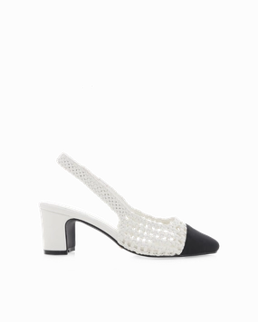 FLORIS - WHITE-BLACK GROSGRAIN Comfortable Heels for Work