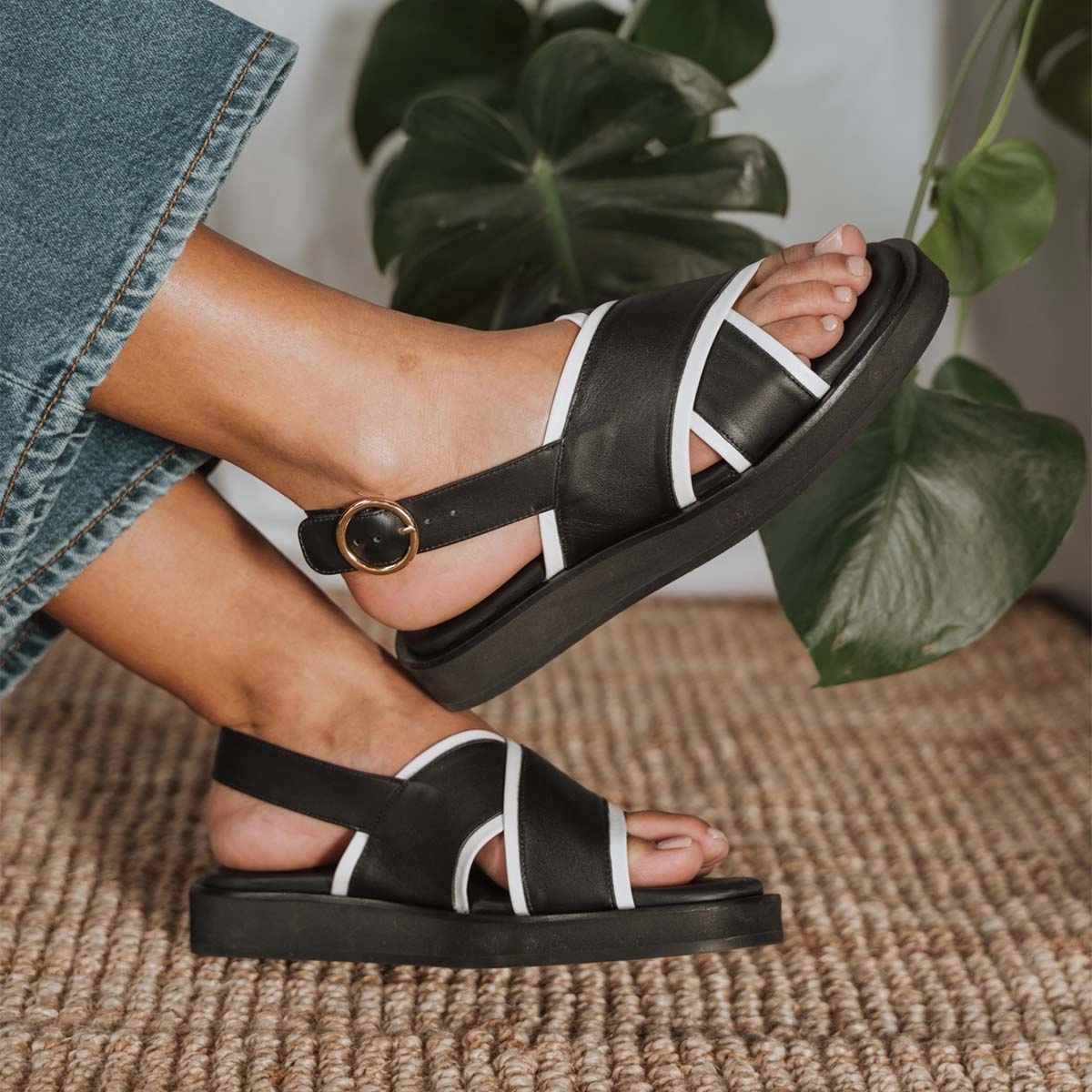 The Sunday Sandal Black & Panna Cotta Sleek Sandals for Men Supportive Footbed