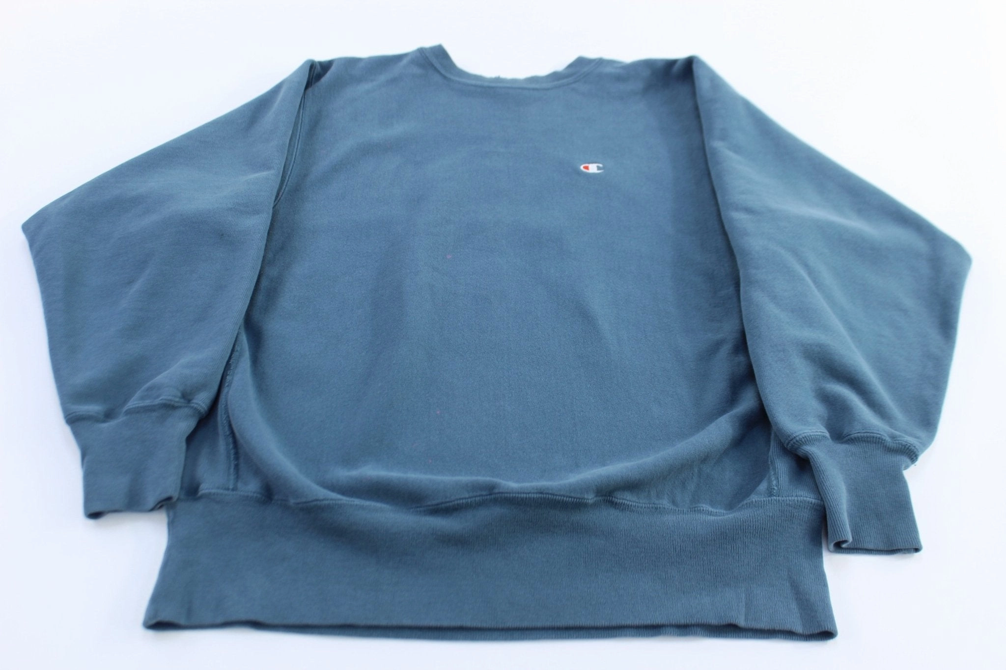 90's Champion Embroidered Logo Blue Reverse Weave Sweatshirt Active Wearable Everyday Comforts