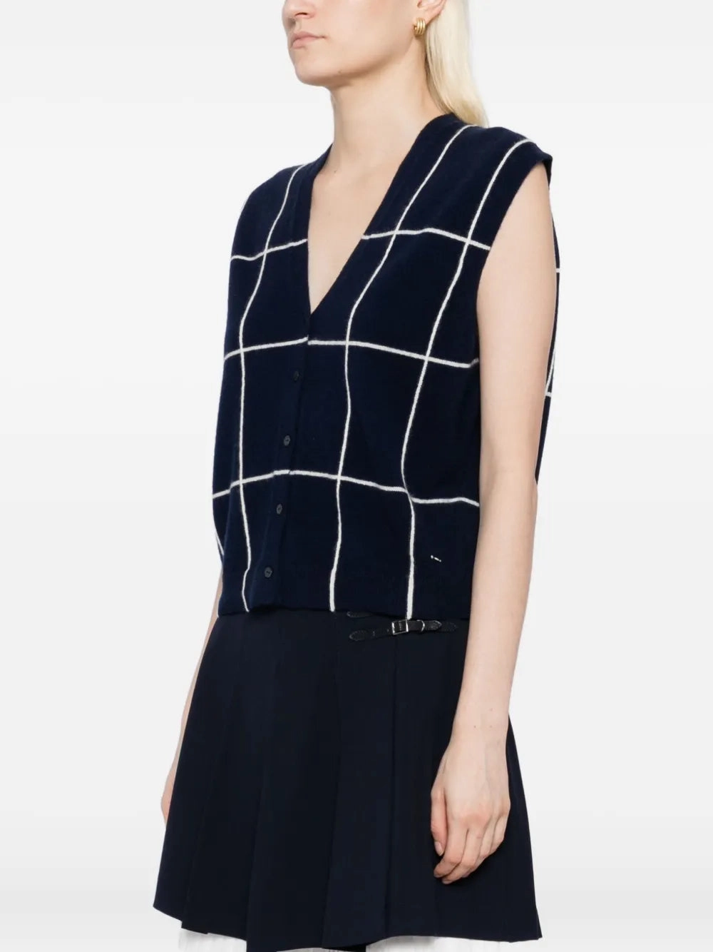 MultiDirectional Elasticity Cozy Texture Rozzi Cashmere Vest in Midnight Plaid