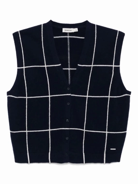 Flexible Side Gusset Rozzi Cashmere Vest in Midnight Plaid