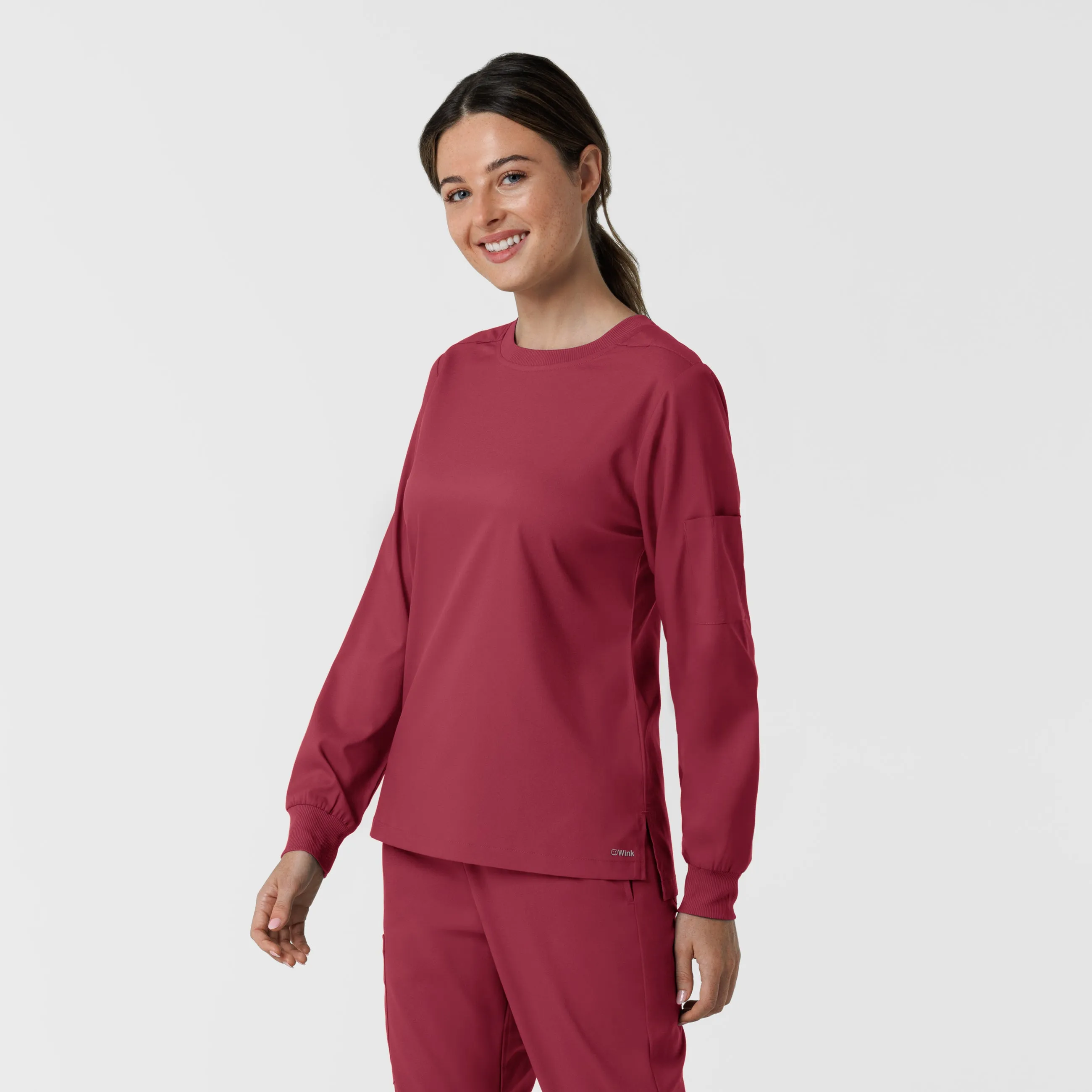 Eco Friendly Blend Boundless Women's Classic Long Sleeve Scrub Top - Ruby