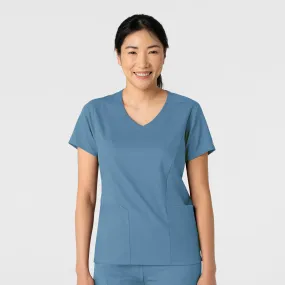Flatlock Seam Technique Boundless Women's 2-Pocket V-Neck Scrub Top - Pacific Blue