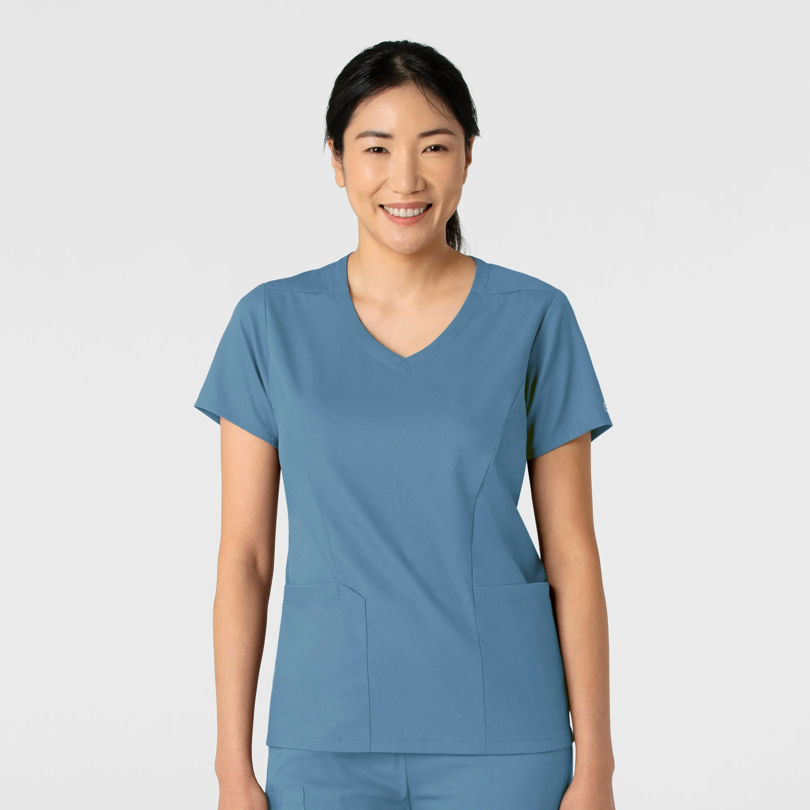 Boundless Women's 2-Pocket V-Neck Scrub Top - Pacific Blue Stretchable Waistband