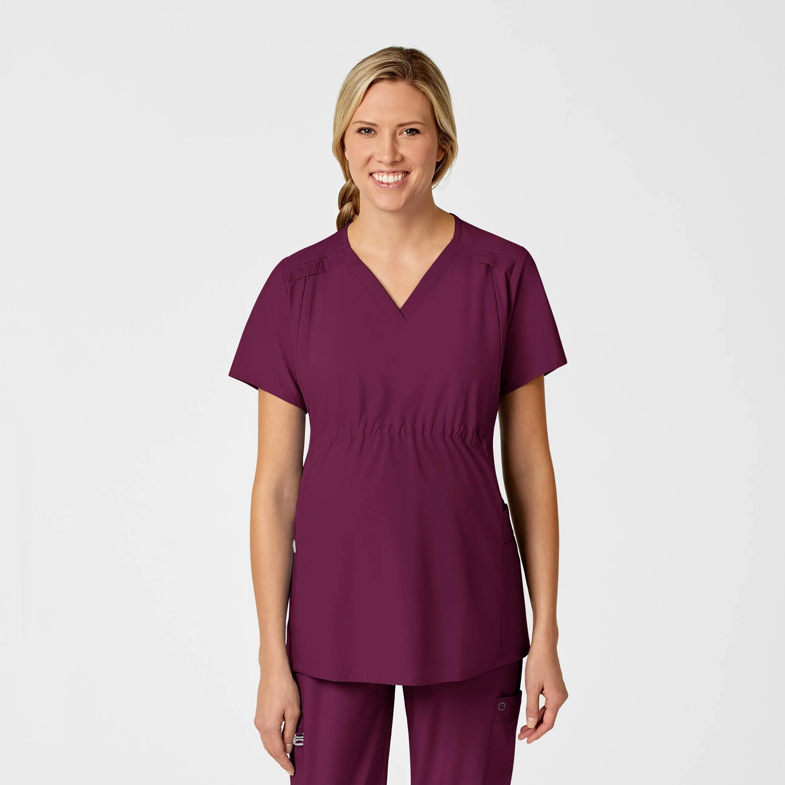 Tagless Comfort Thermal Insulation Layer W123 Maternity V-Neck Scrub Top - Wine