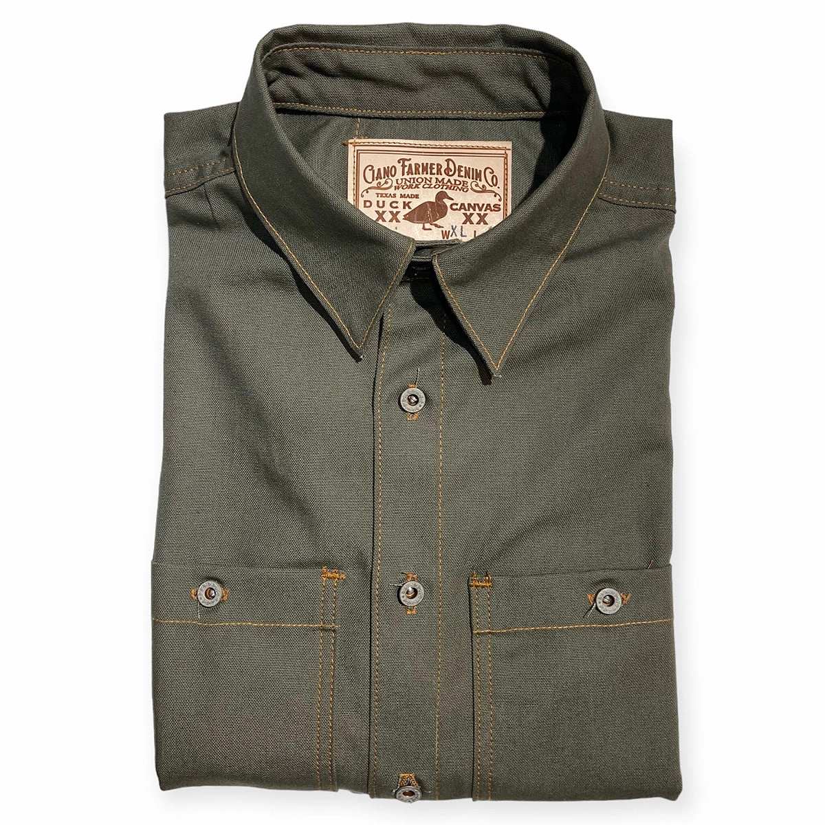 1960s DEADSTOCK 12oz USA Duck Canvas Selvage Olive Work Shirt Non Iron Fabric