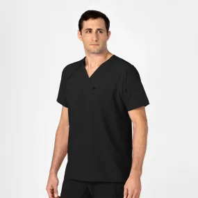 RENEW Men's EZ Zip Scrub Top - Black DoubleNeedle Stitching Hidden Button Placket