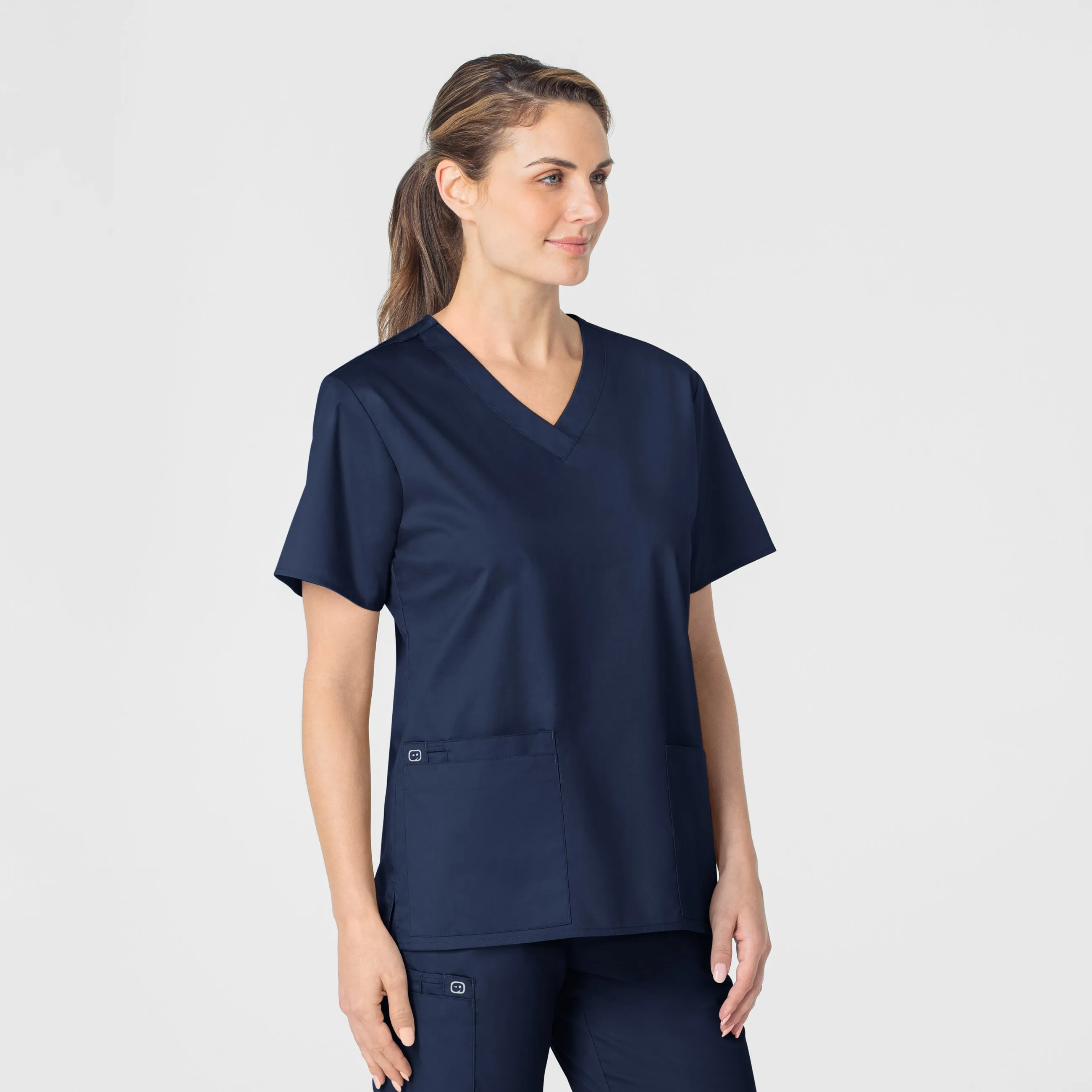 WeightedHem WonderWORK Women's V-Neck Scrub Top - Navy