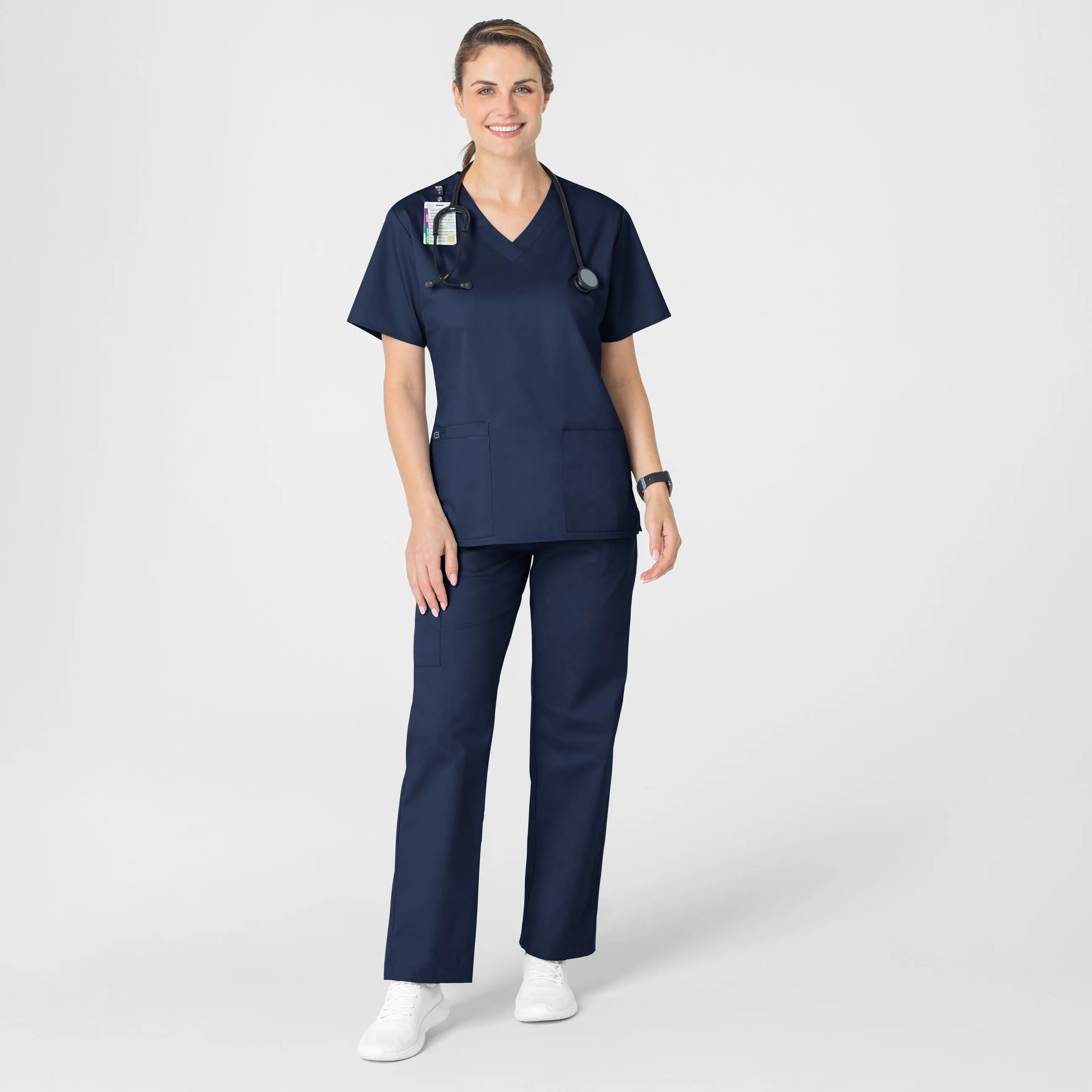 WonderWORK Women's V-Neck Scrub Top - Navy TaglessLabel