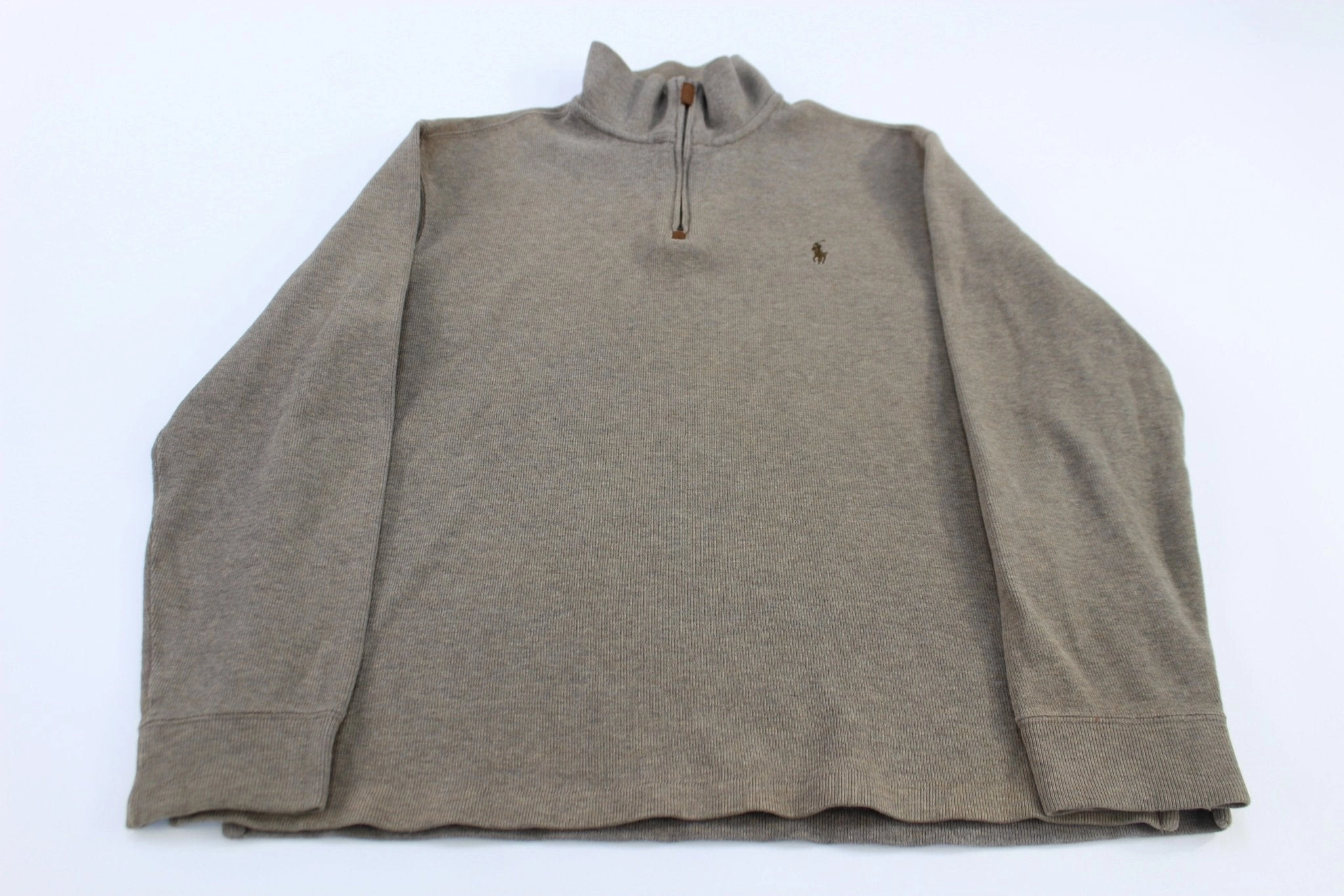 style test product checkered classicism Polo by Ralph Lauren Embroidered Logo Brown Quarter Zip Sweater