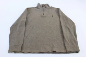 style test product checkered classicism Polo by Ralph Lauren Embroidered Logo Brown Quarter Zip Sweater