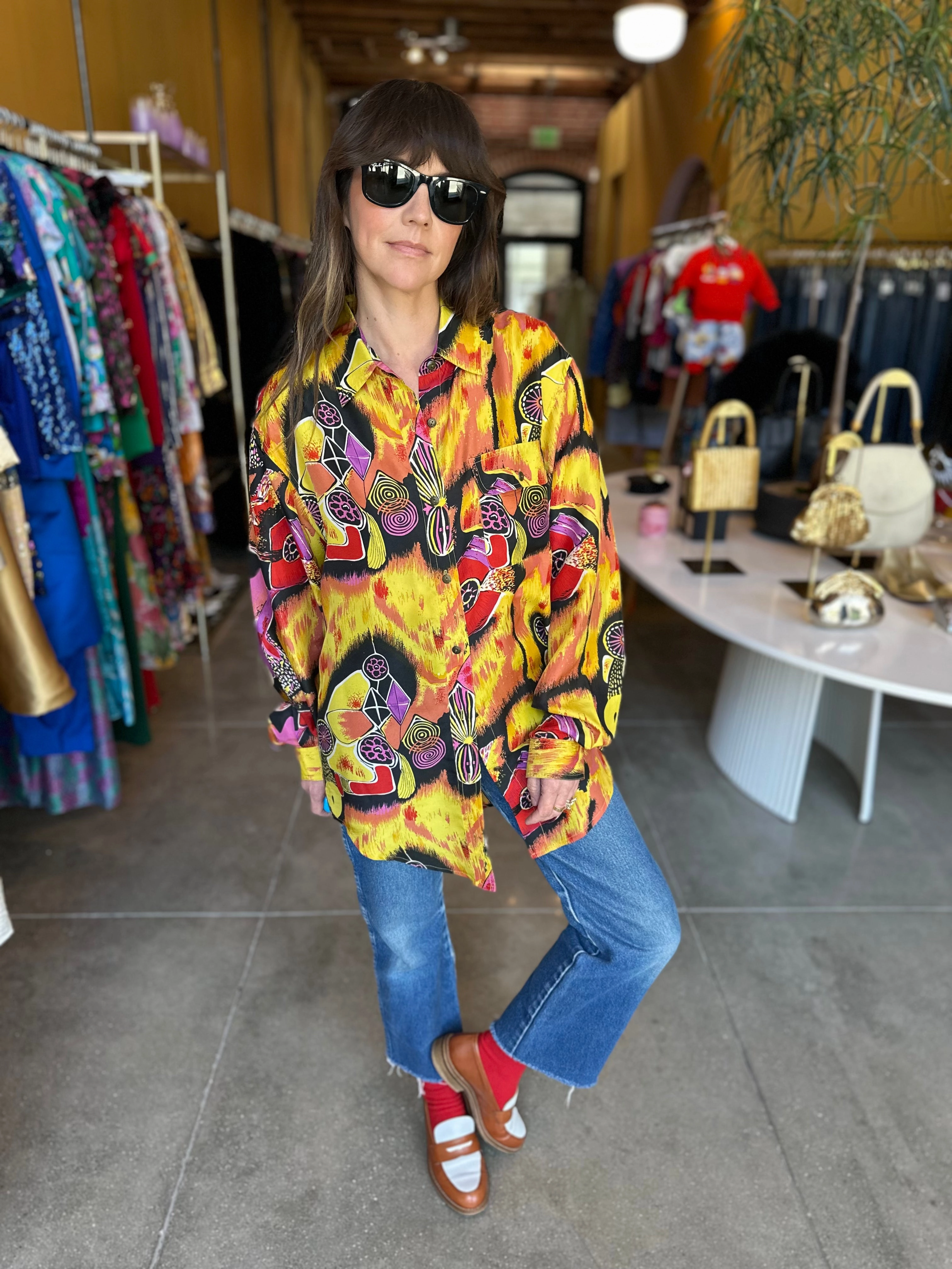 Checkered Style Peaches & Smith Silk Blouse