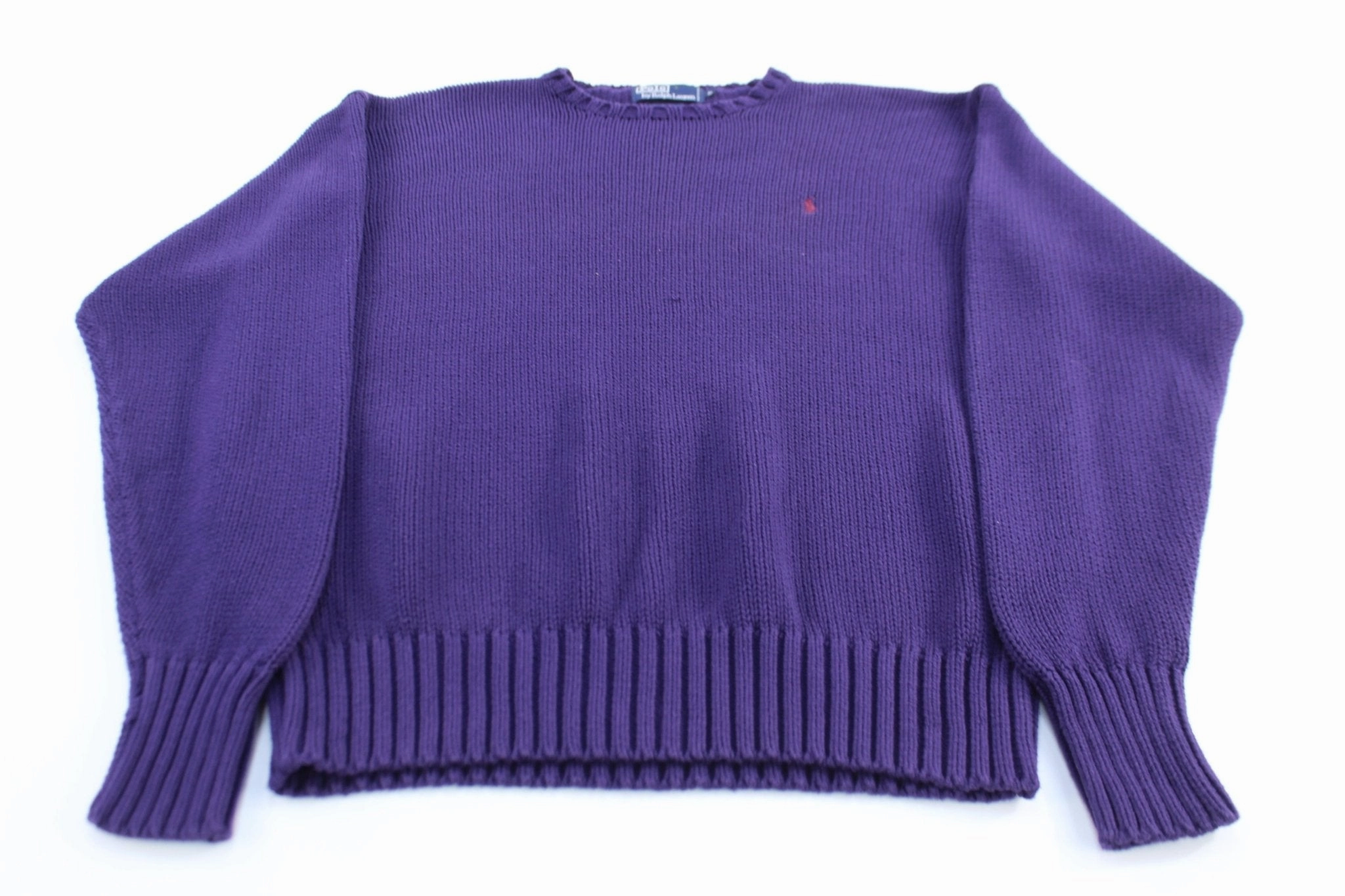 team wear material trend Polo Ralph Lauren Embroidered Logo Purple Knit Sweater