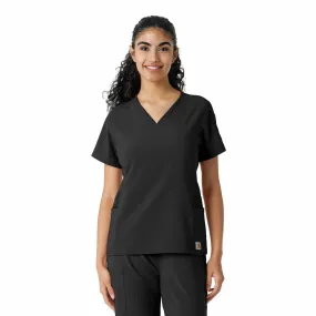 Moisture Management Fabric Modern Silhouette Carhartt Force Cross-Flex Women's Knit Panel Scrub Top - Black